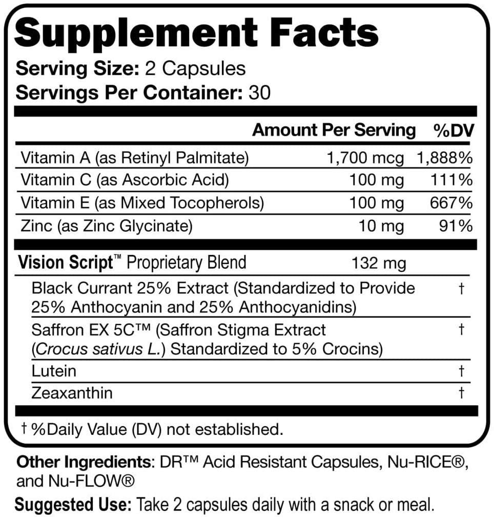 Script Essentials Vision Script with Saffron for Macular and Retinal Eye Health Capsule 1 Count