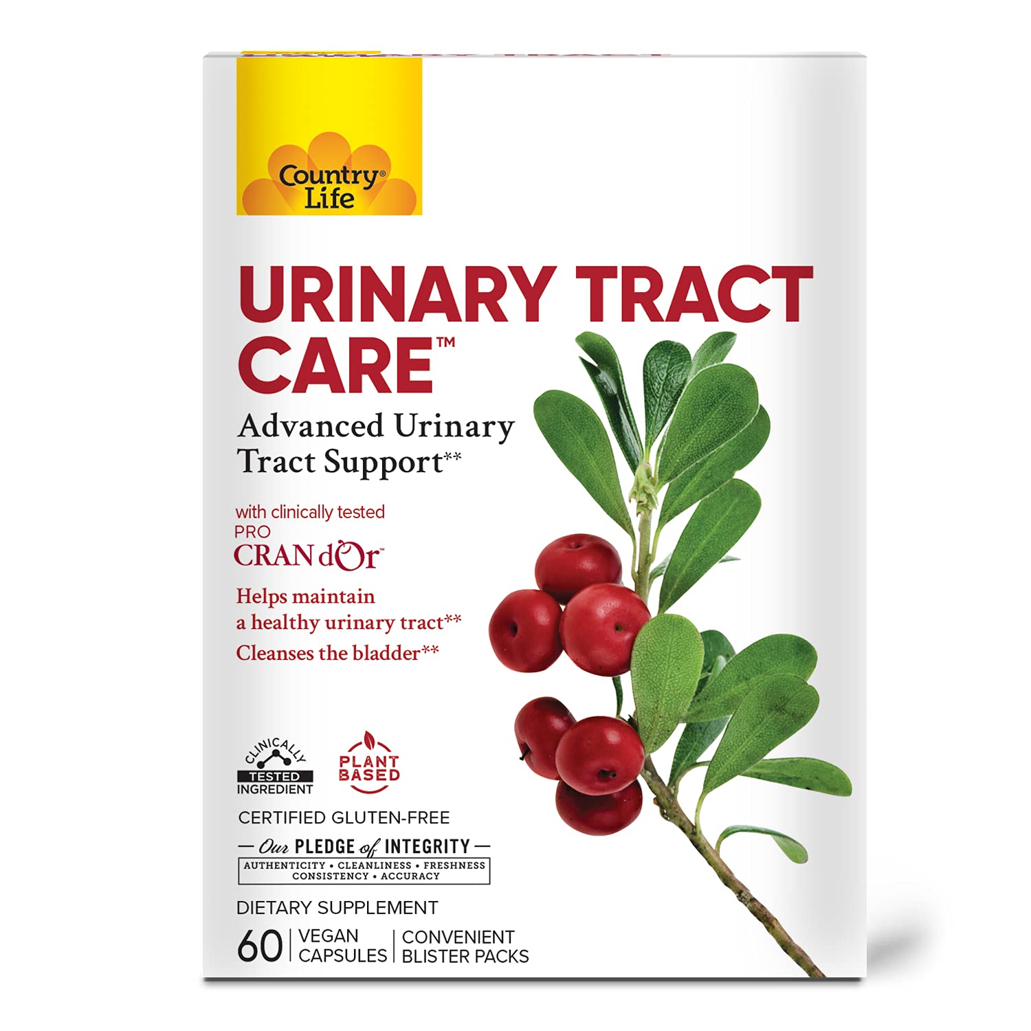 Country Life Urinary Tract Care with Cranberry and D-Mannose, 60 Capsules