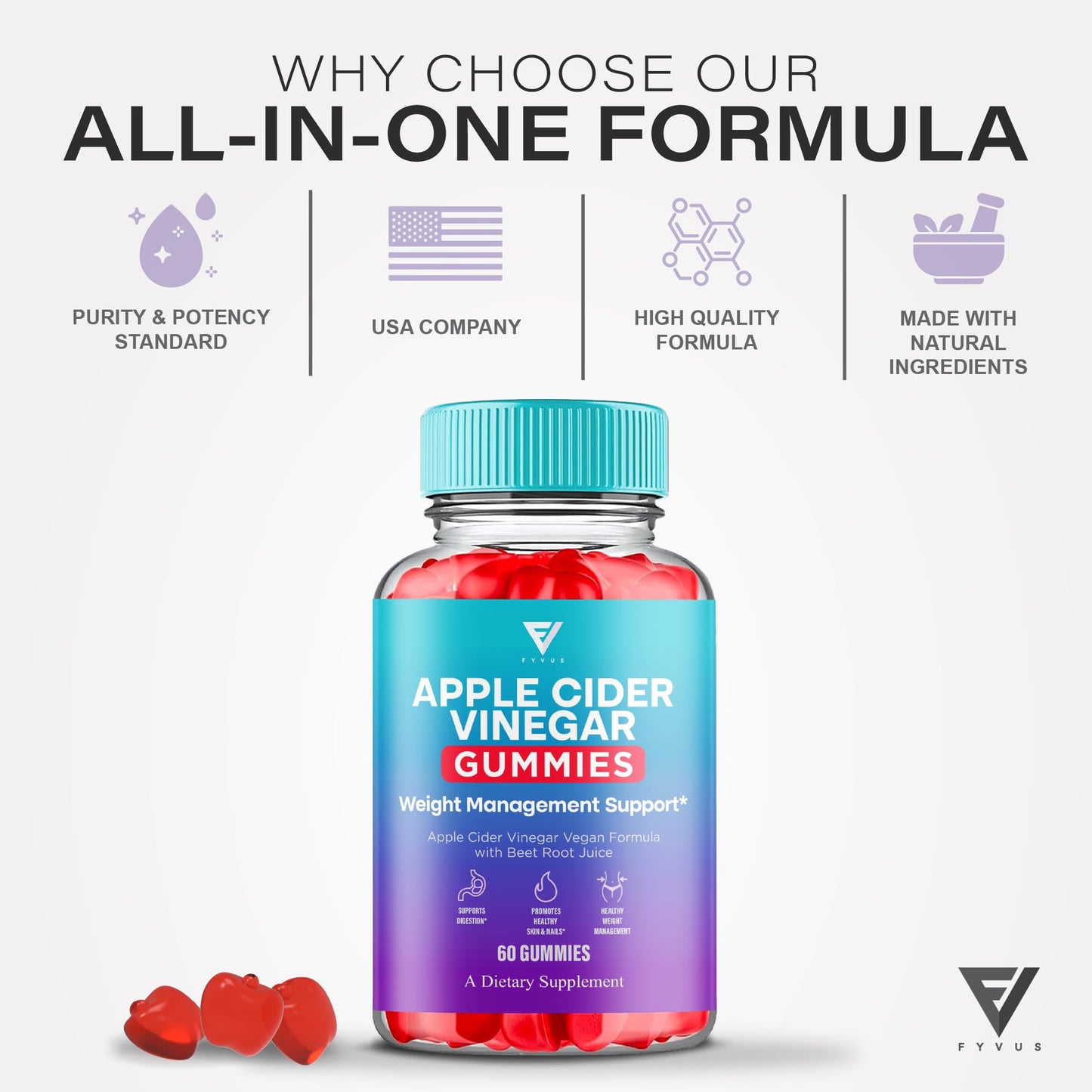 Fyvus Apple Cider Vinegar Gummies 60 Count