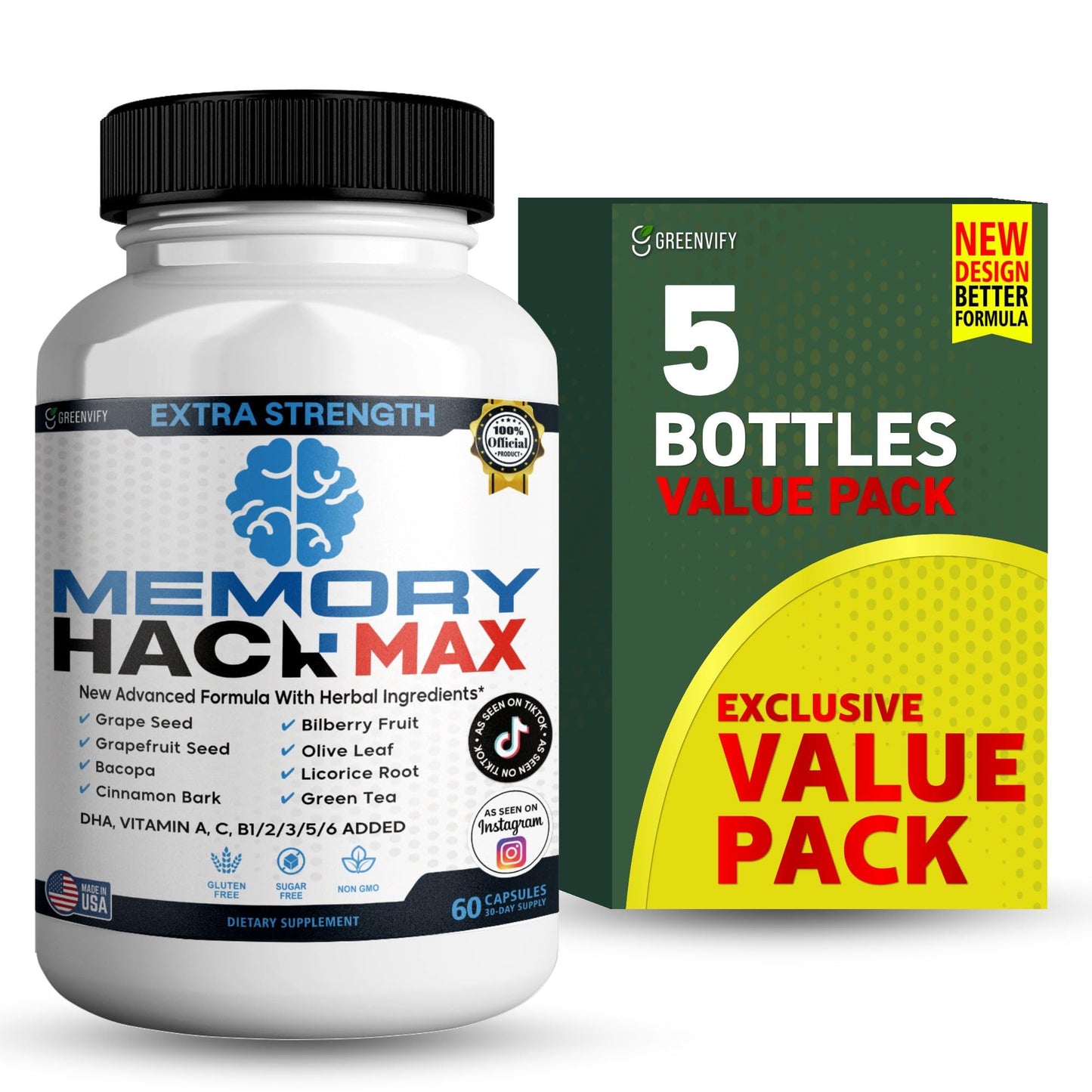 GREENVIFY Memory Hack Max Brain Support Supplement, 60 Capsules