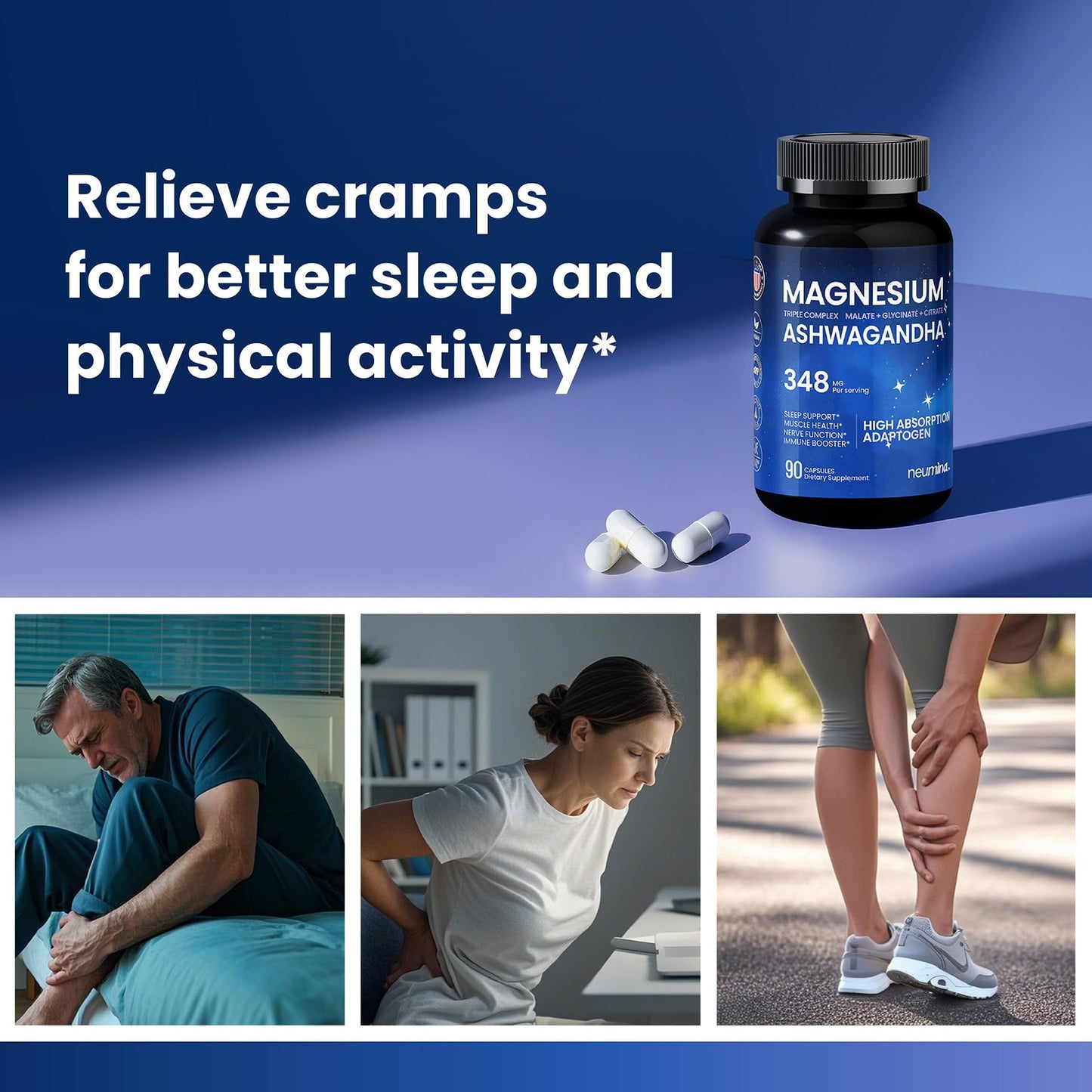 NEUMINA Magnesium Ashwagandha Glycinate Capsule, 90 Capsules