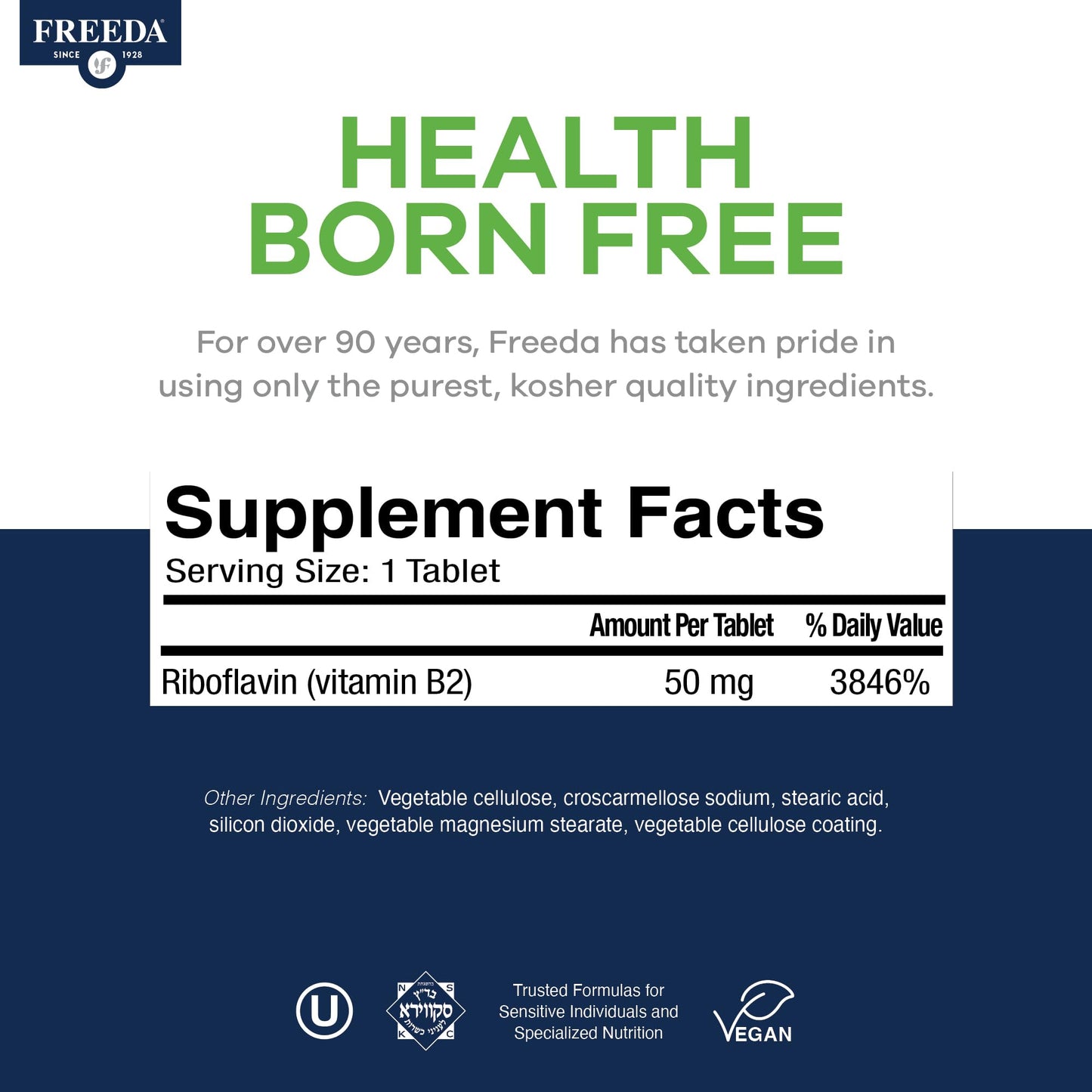 FREEDA Riboflavin Vitamin B2 Supplement 50mg Tablet 100 Tablets