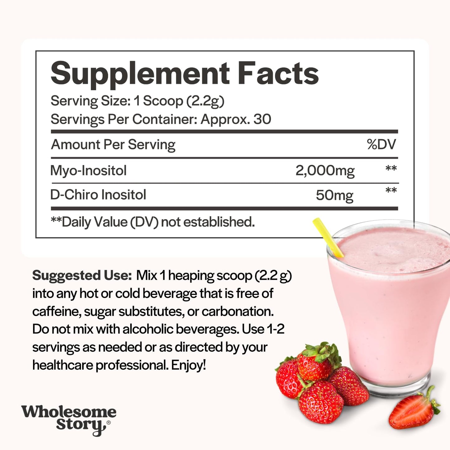 Wholesome Story Myo-Inositol & D-Chiro Inositol Supplement Powder for Women 2.33 oz