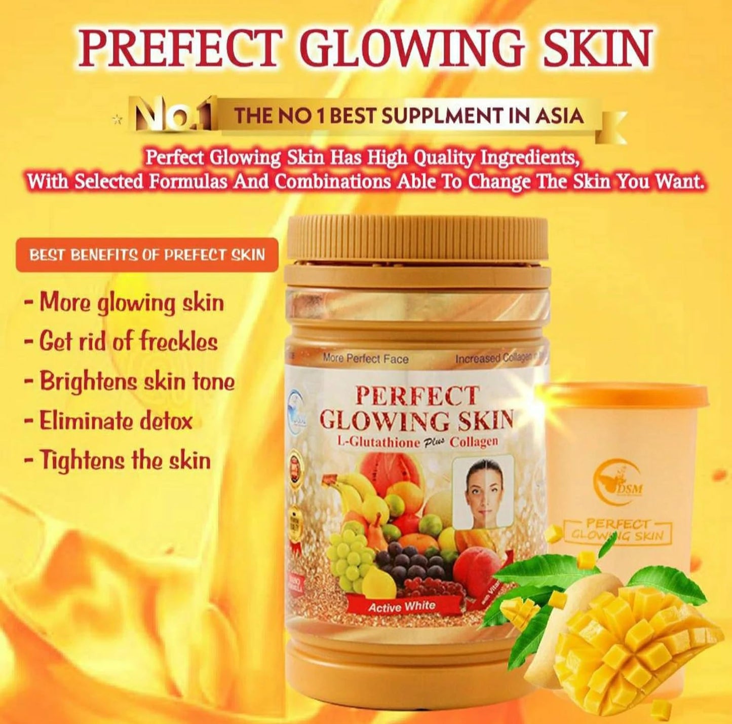 Kaxilu Phyto Collagen Perfect Glowing Skin with L-Glutathione Plus and Collagen Active White Powder, 850 g Jar