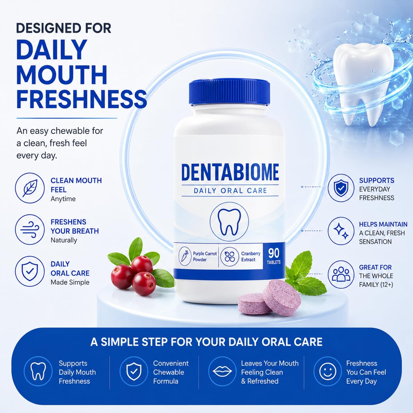 DentaBiome Chewable Tablet Berry Flavor Fresh Breath Support for Adults, 1 Tablet