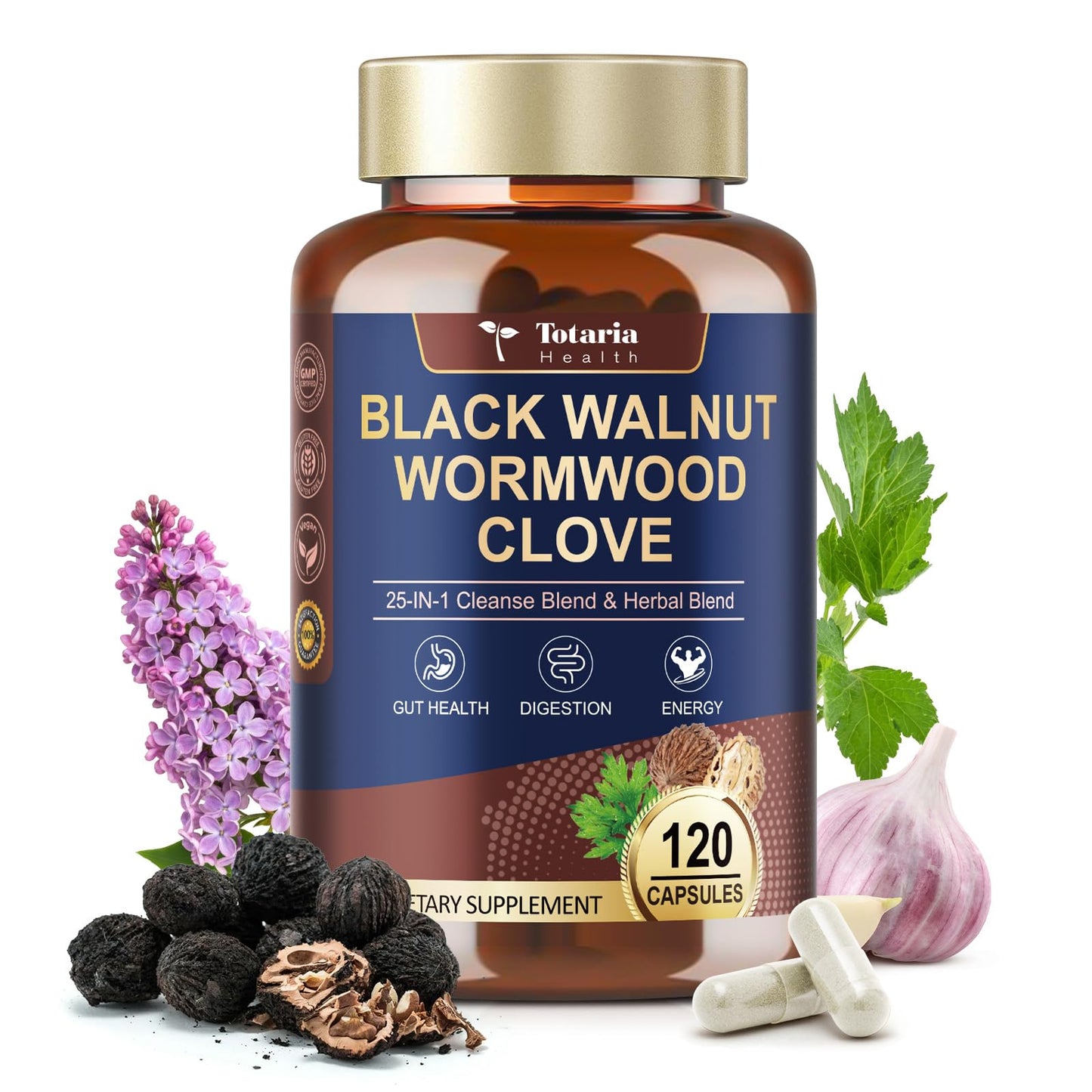 Totaria 25-in-1 Wormwood Black Walnut Clove Cleanse for Humans Capsules 120