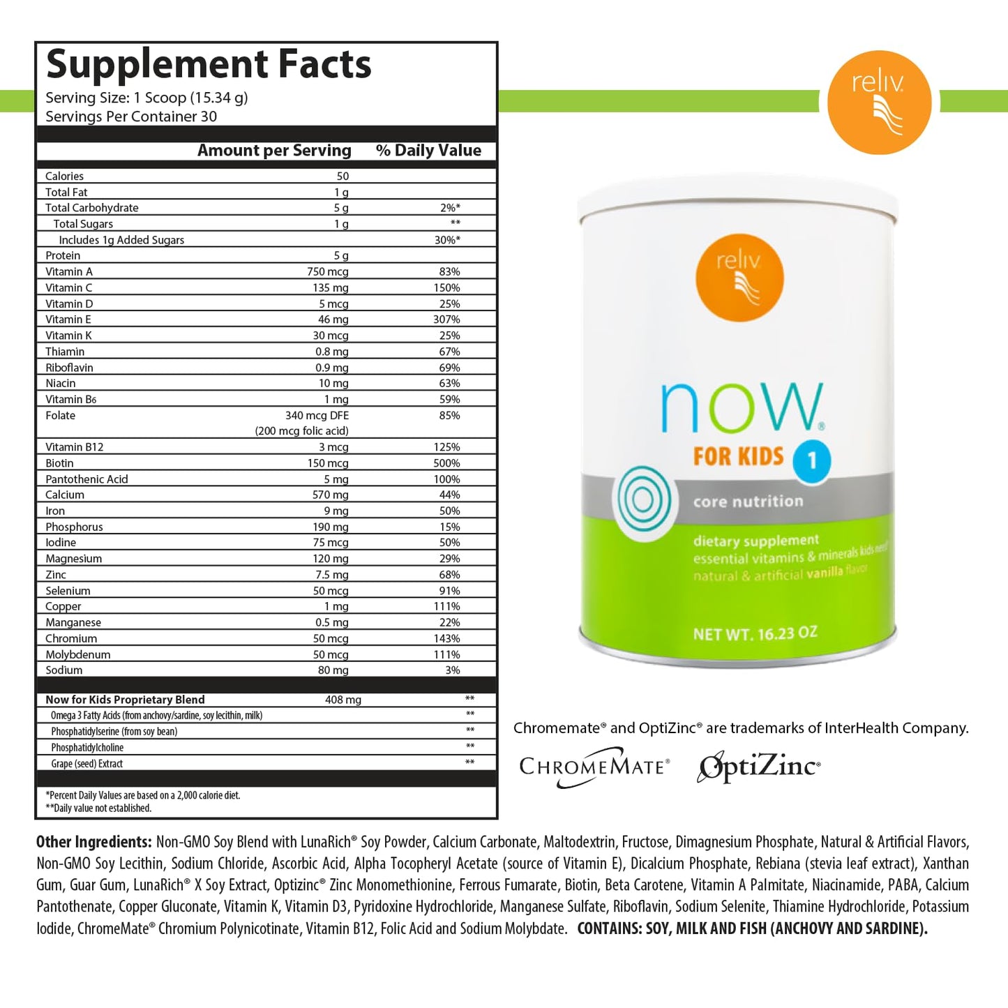 RELIV Now for Kids 1 Vanilla Powder, 30 Servings