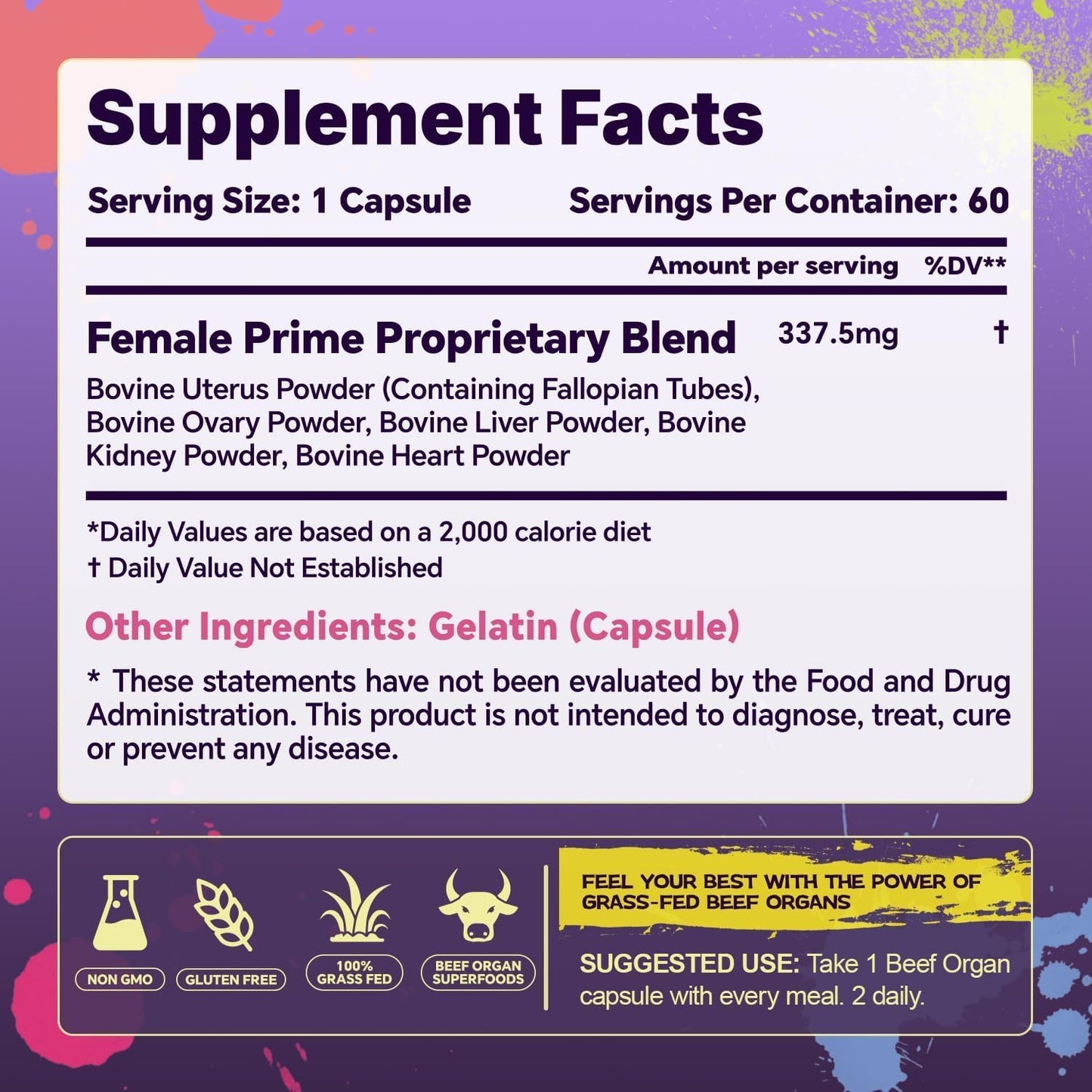 VoloZionX Female Beef Organ Supplement – Grass Fed Natural Superfood, 60 Capsules