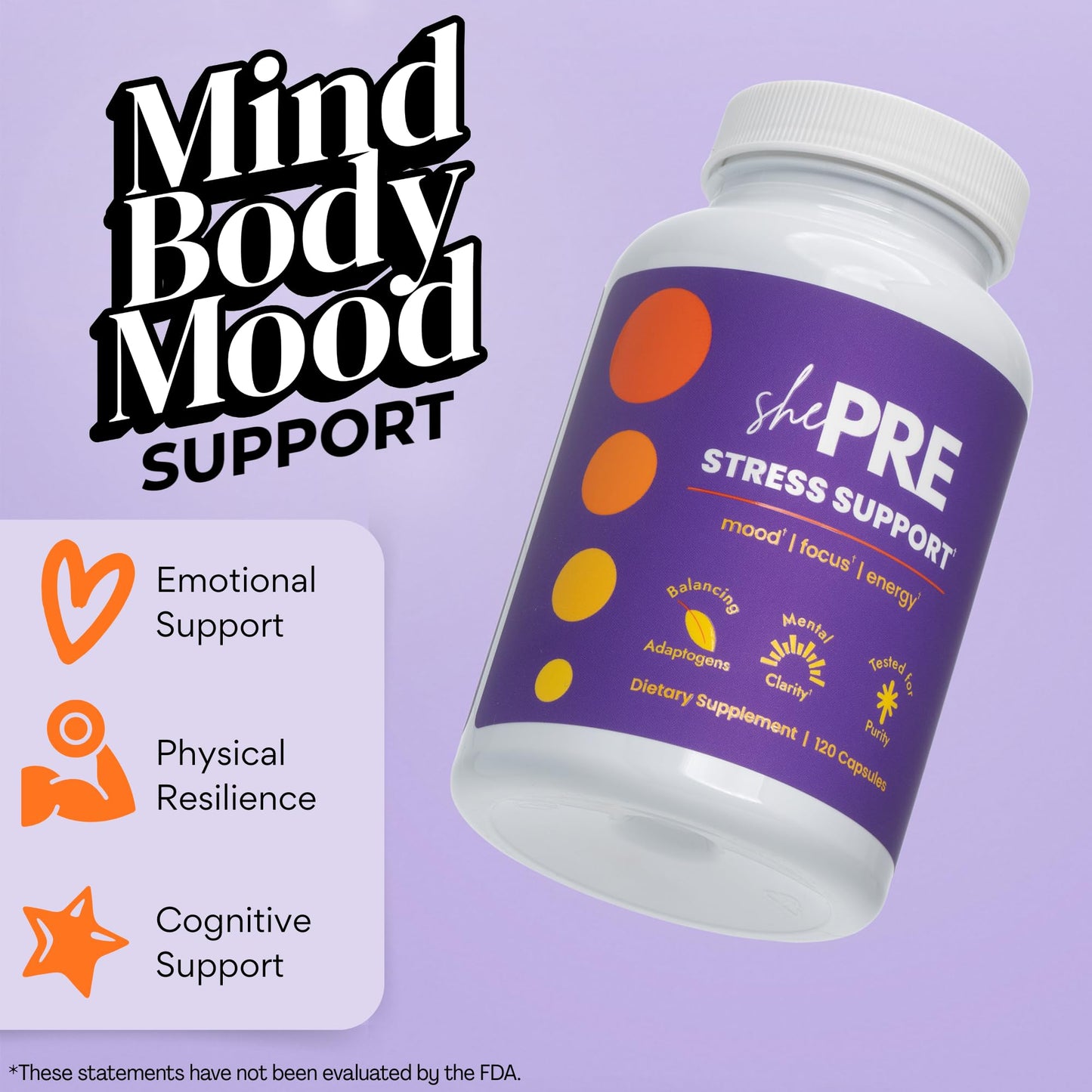 shePRE Adaptogen Stress Support Supplement for Women Capsules 120 Count
