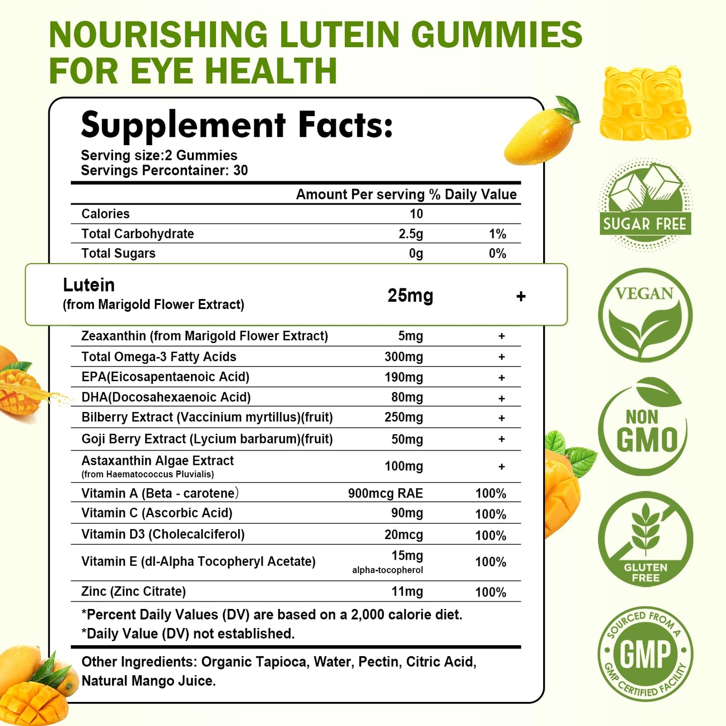 Sijigood Lutein and Zeaxanthin Gummies with Astaxanthin & Bilberry Extract for Vision Health, Omega-3, Vitamins A, C, E, D3 & Zinc, 60 Count