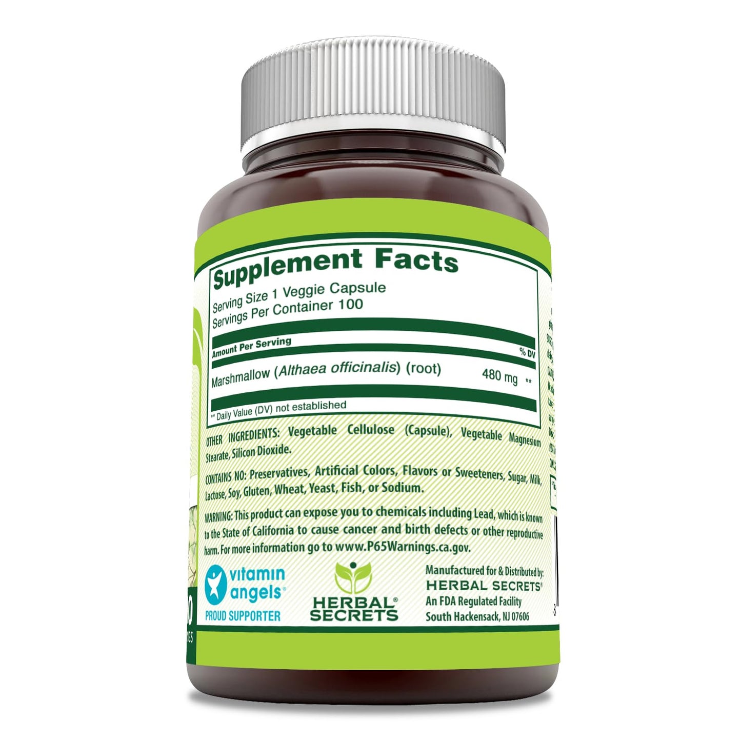 Herbal Secrets Marshmallow Extract Supplement Veggie Capsules, 100 Count