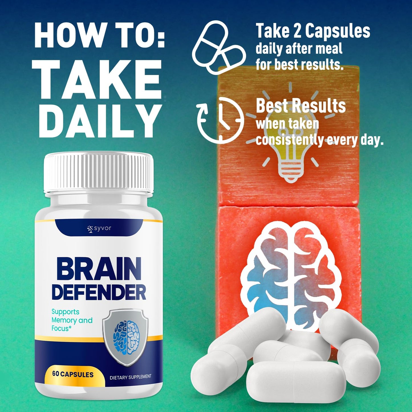 Syvor Brain Defender Advanced Formula Nootropic Capsules, 120 Capsules