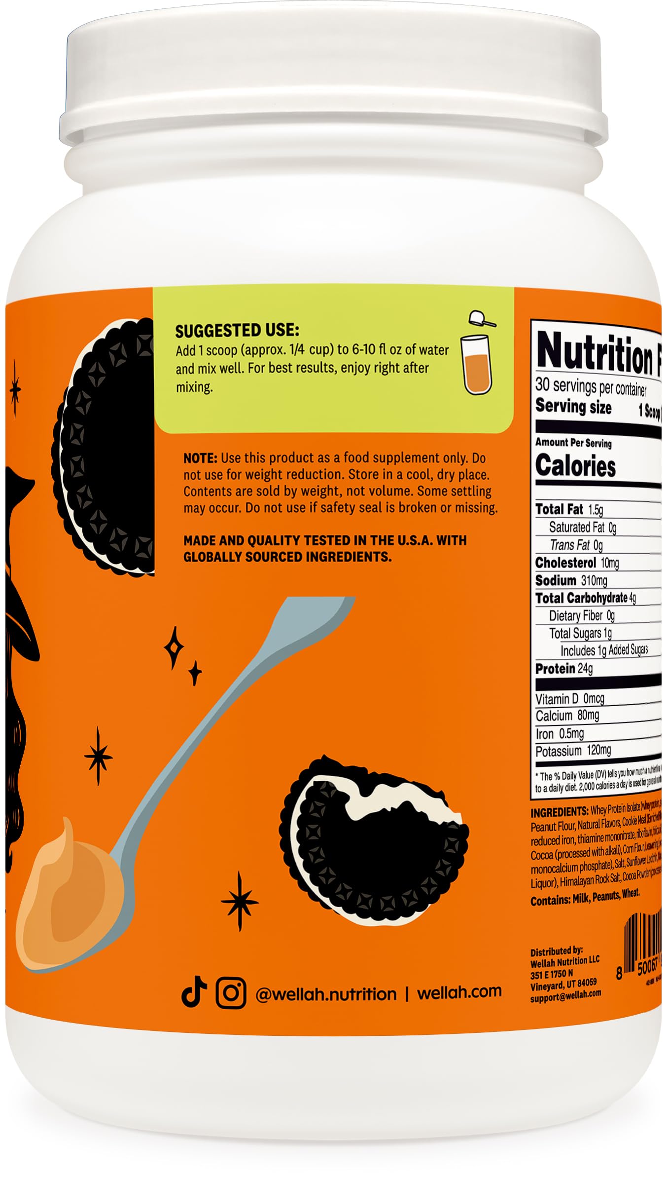 Wellah Grass-Fed Whey Protein Isolate Powder (Peanut Butter Cookie) 33.3 Servings