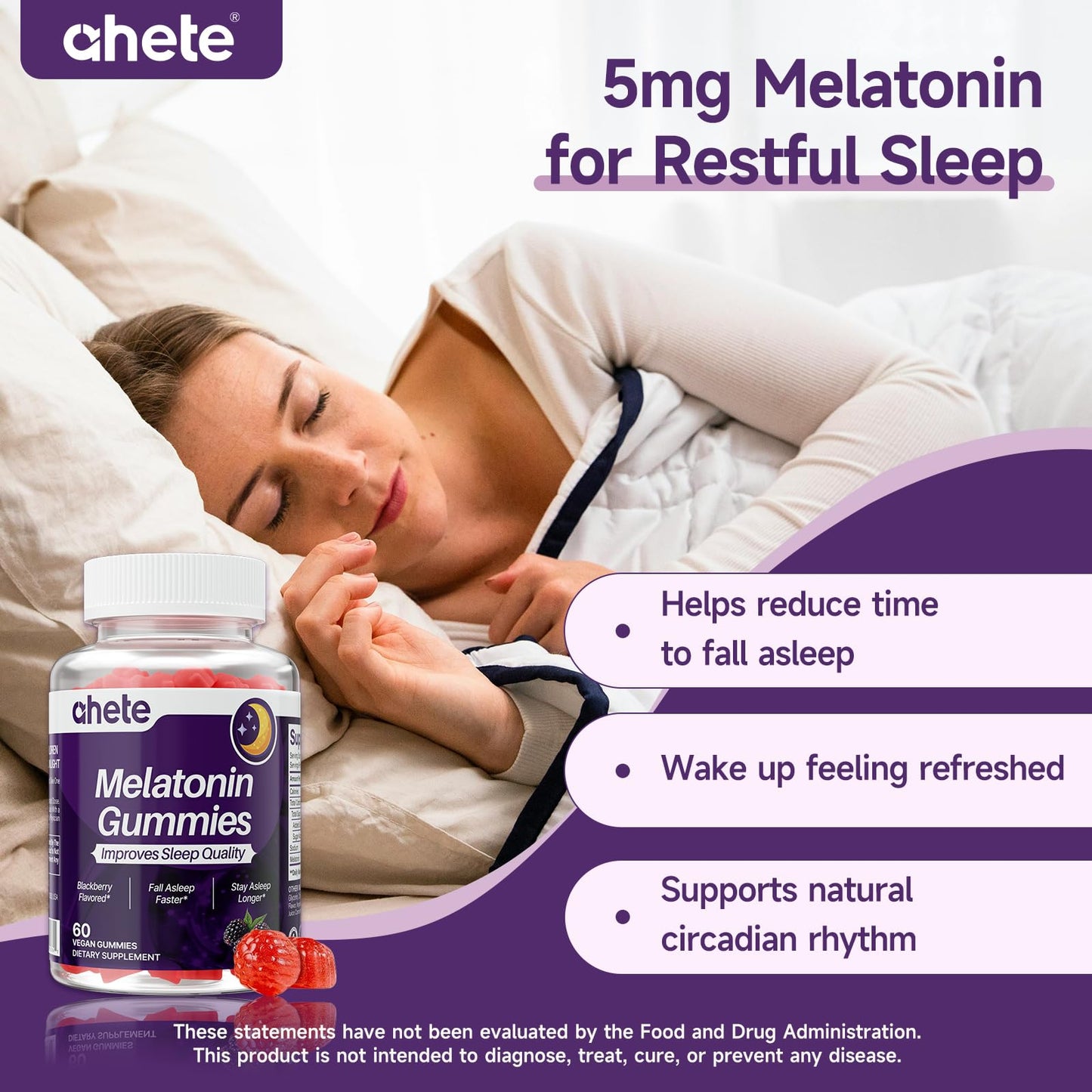 Ahete Melatonin 5mg Gummies, 120 Gummies