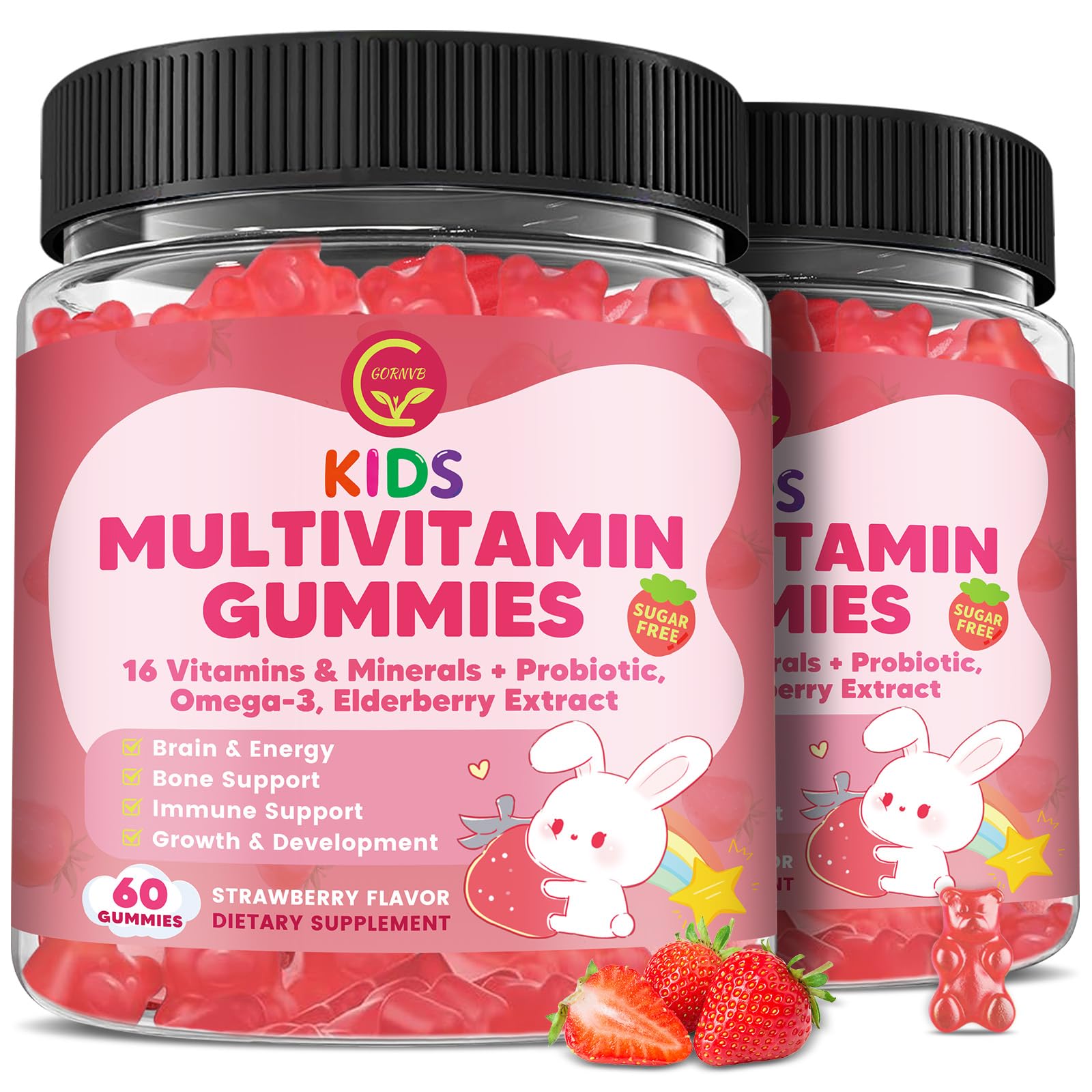 GORNVB Kids Methylated Multivitamin Gummies with Omega-3 for 4+ (Methylfolate & B12, Calcium, Probiotics, Elderberry, 16 Vitamins), Sugar Free, 120 Gummies