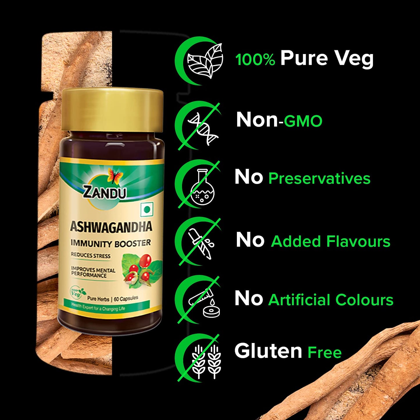 Zandu Ashwagandha Capsules 120 Veg Caps