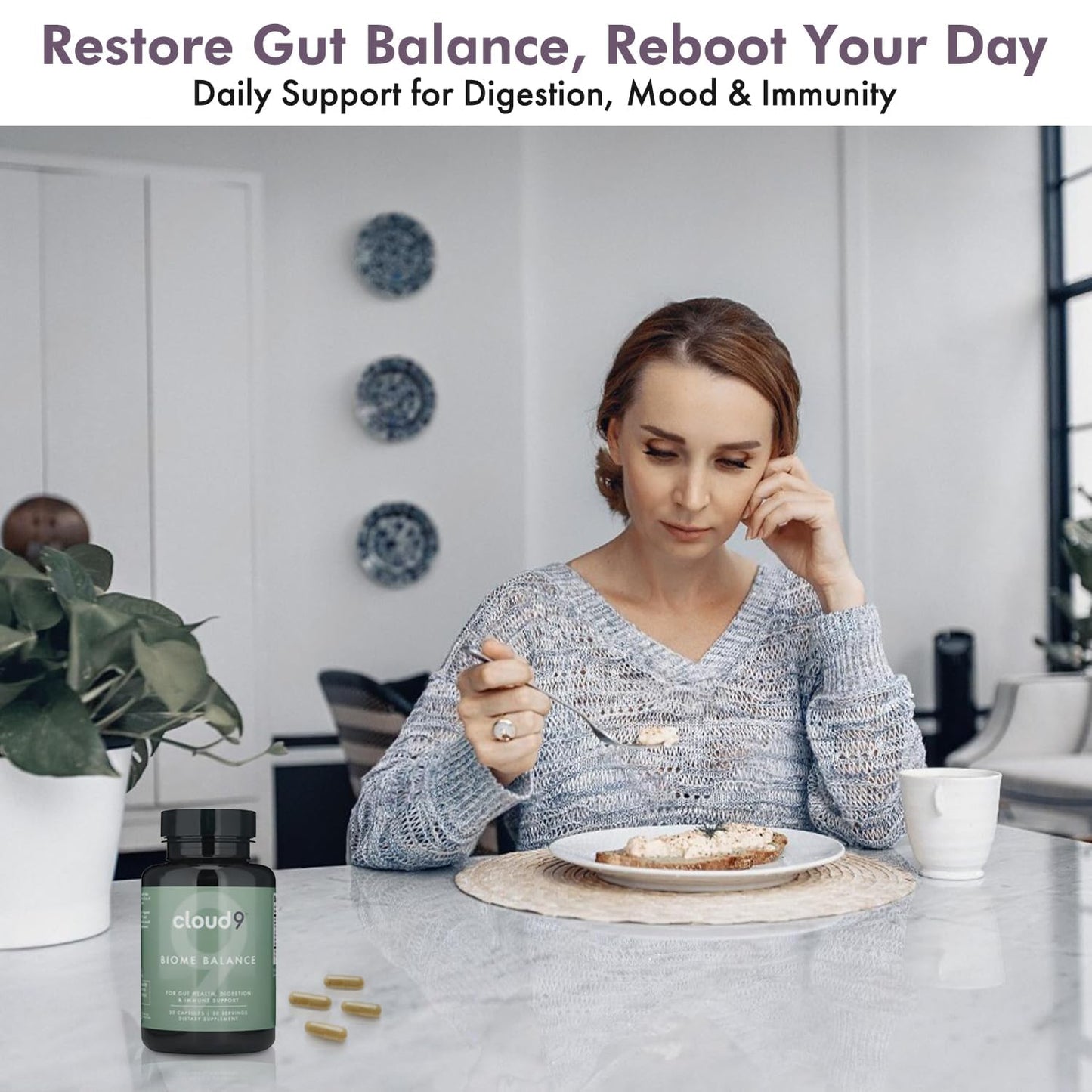 CLOUD9 BY REBOUND Biome Balance – 13-Strain Probiotic for Gut, Mood & Immune Support – 20 Billion CFU – Vegan, Dairy-Free, Shelf-Stable – Made in USA – 30 Capsules