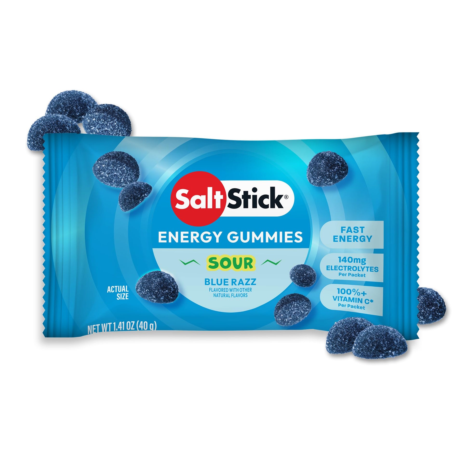 SaltStick Energy Gummies with Electrolytes Sour Blue Razz, 80 Gummies