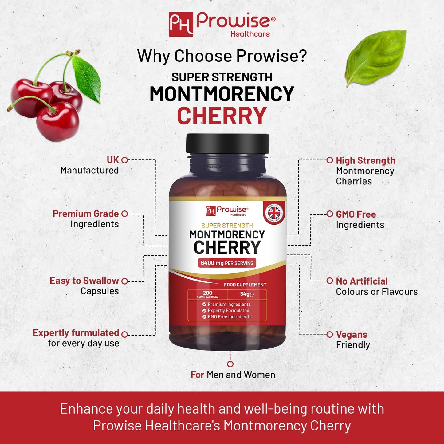 PH PROWISE Healthcare Montmorency Cherry 6400mg Tart Cherry Capsules, 200 Count