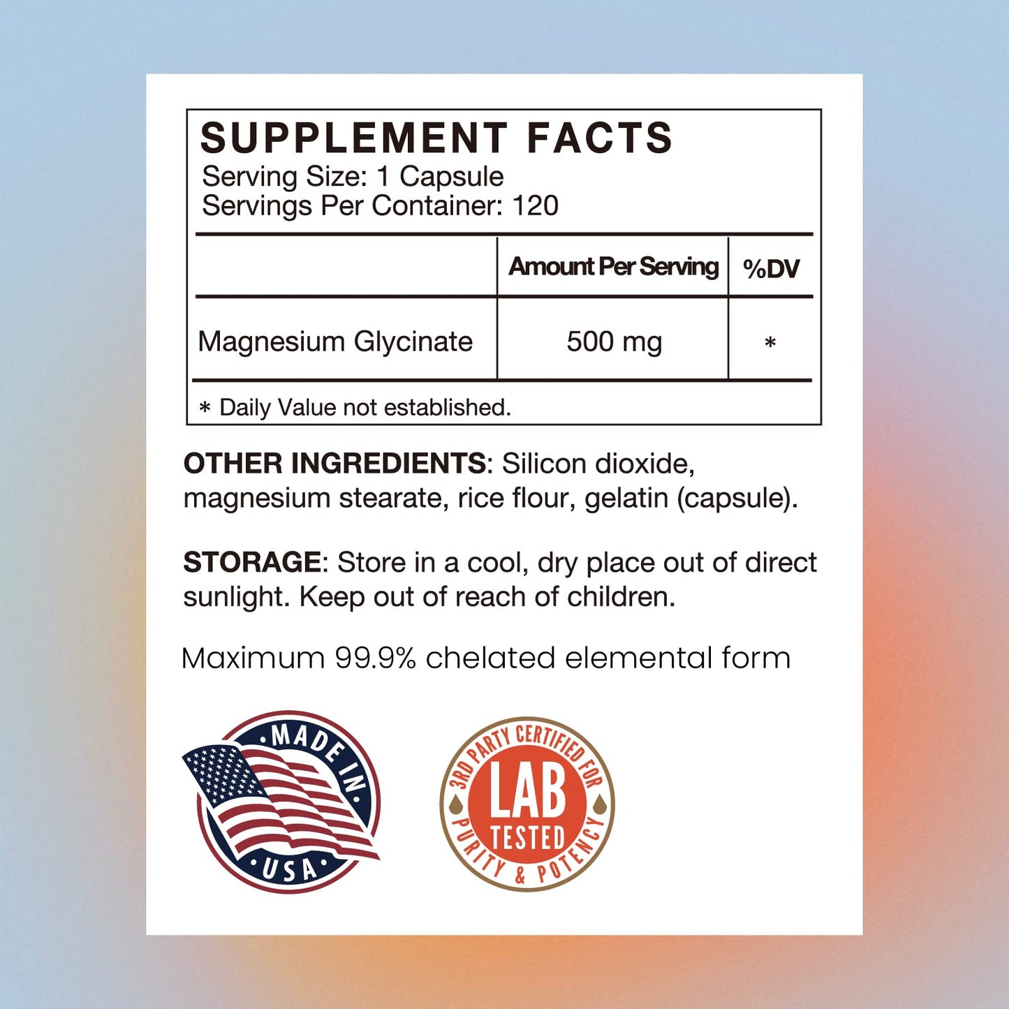 VHC Magnesium Glycinate 500mg Supplement Capsules, 120 Capsules
