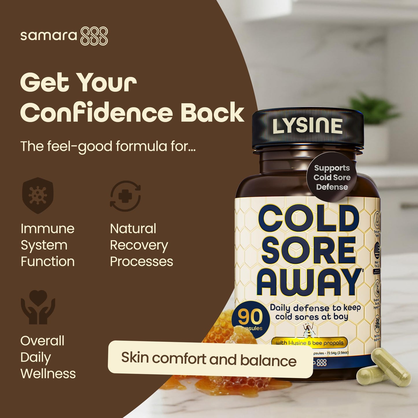 Samara 888 L Lysine Cold Sore Treatment Support, 30 Capsules