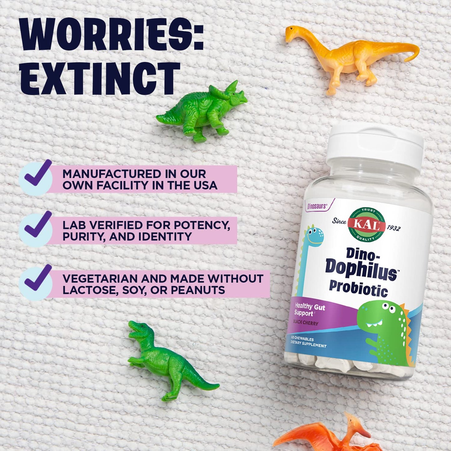 KAL DinoDophilus Probiotics for Kids Chewable 60 Chews