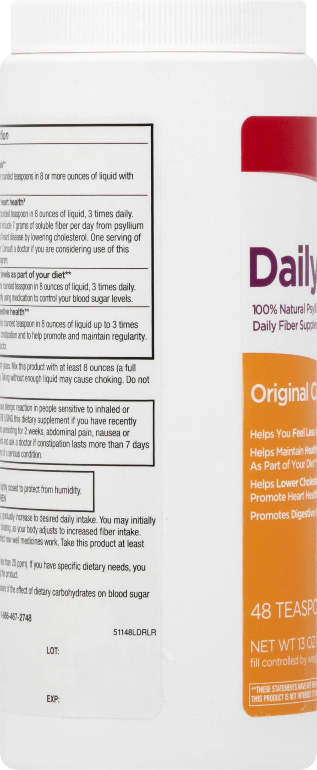 Leader Psyllium Husk Powder Supplement 4-in-1 Fiber for Digestive Health, 13 oz