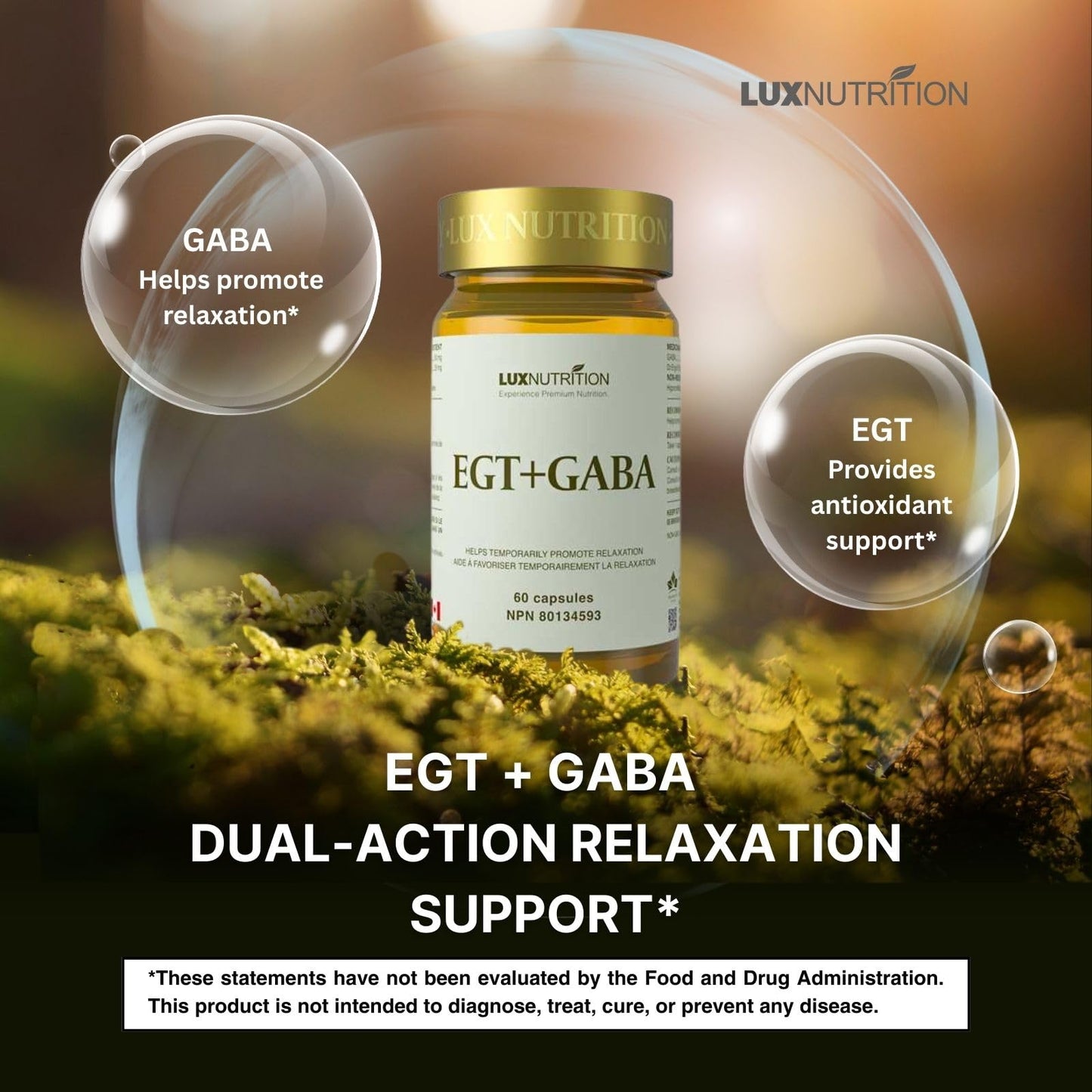 LUXNUTRITION EGT + GABA Supplement Capsules, 60 Count