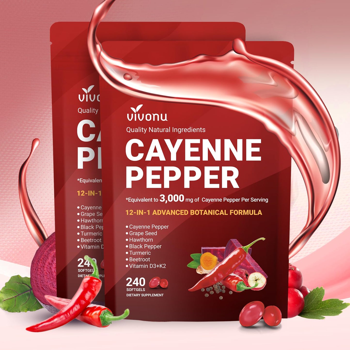 VivoNu Cayenne Pepper Capsules, 240 Count