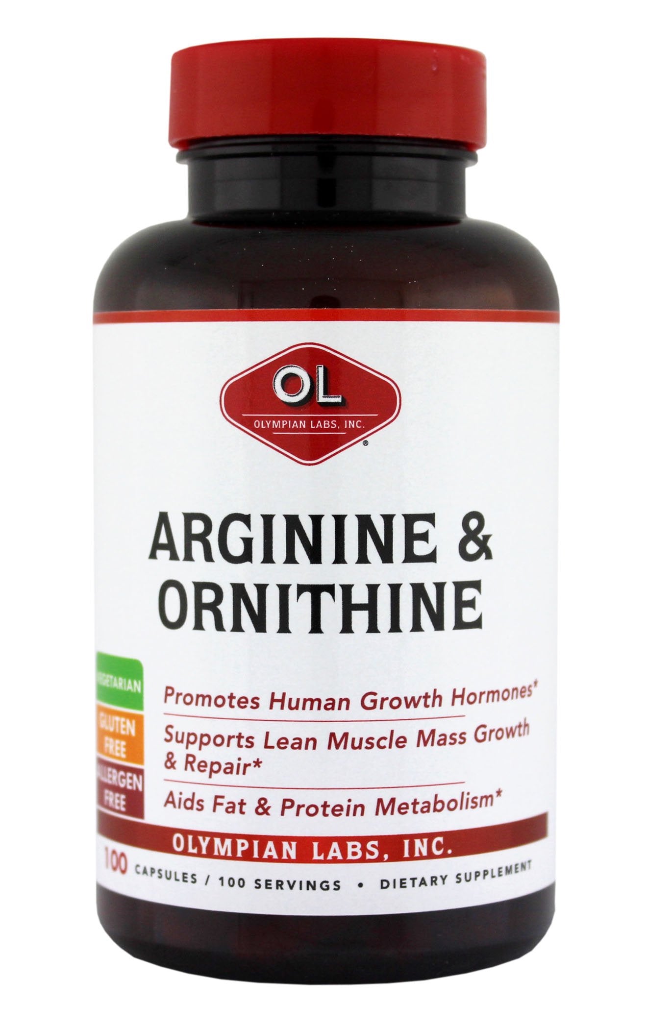 Olympian Labs Arginine 500mg & Ornithine 250mg Capsules, 100 Count