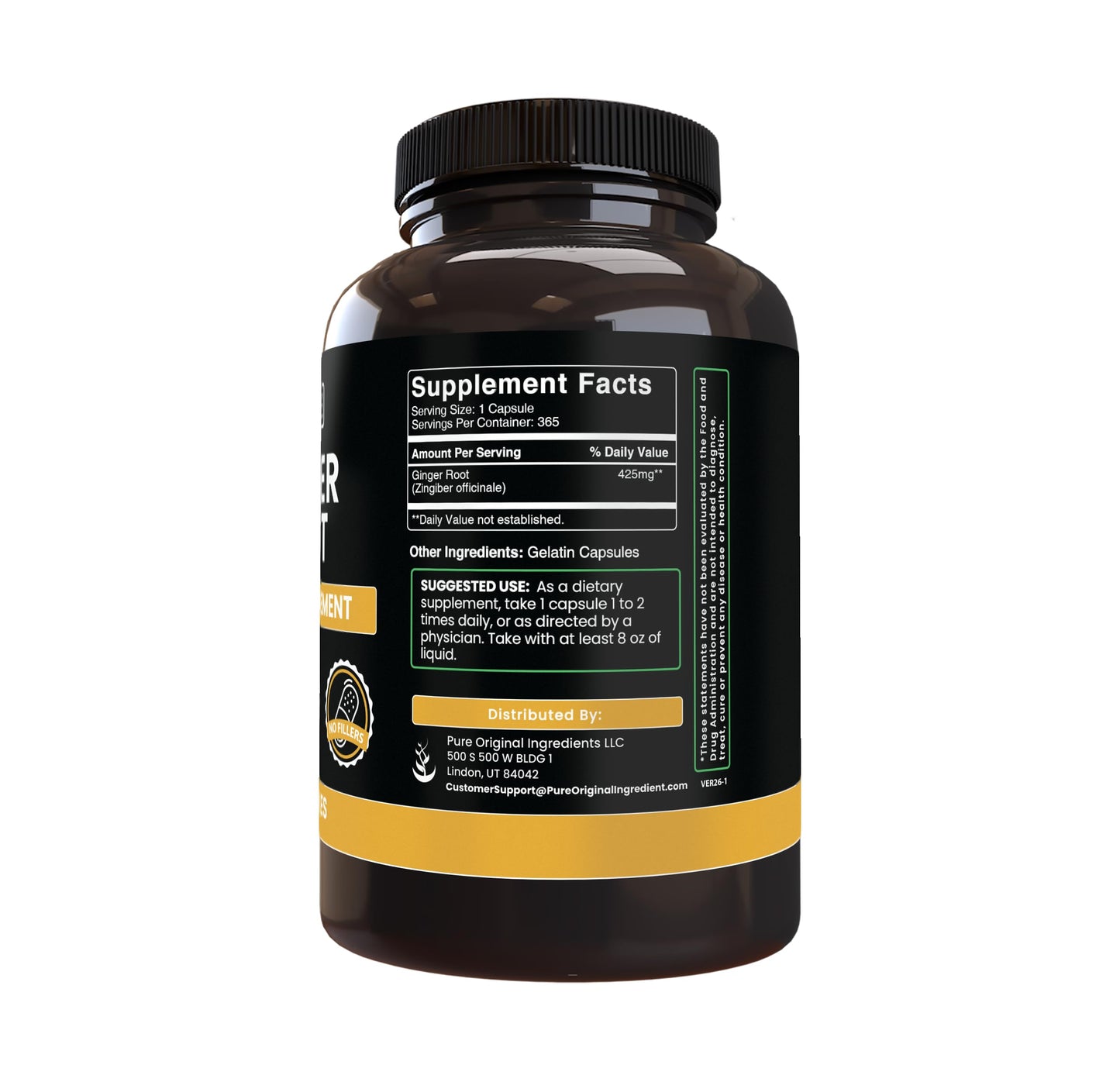 PURE ORIGINAL INGREDIENTS Ginger Root Capsules, 365 Count