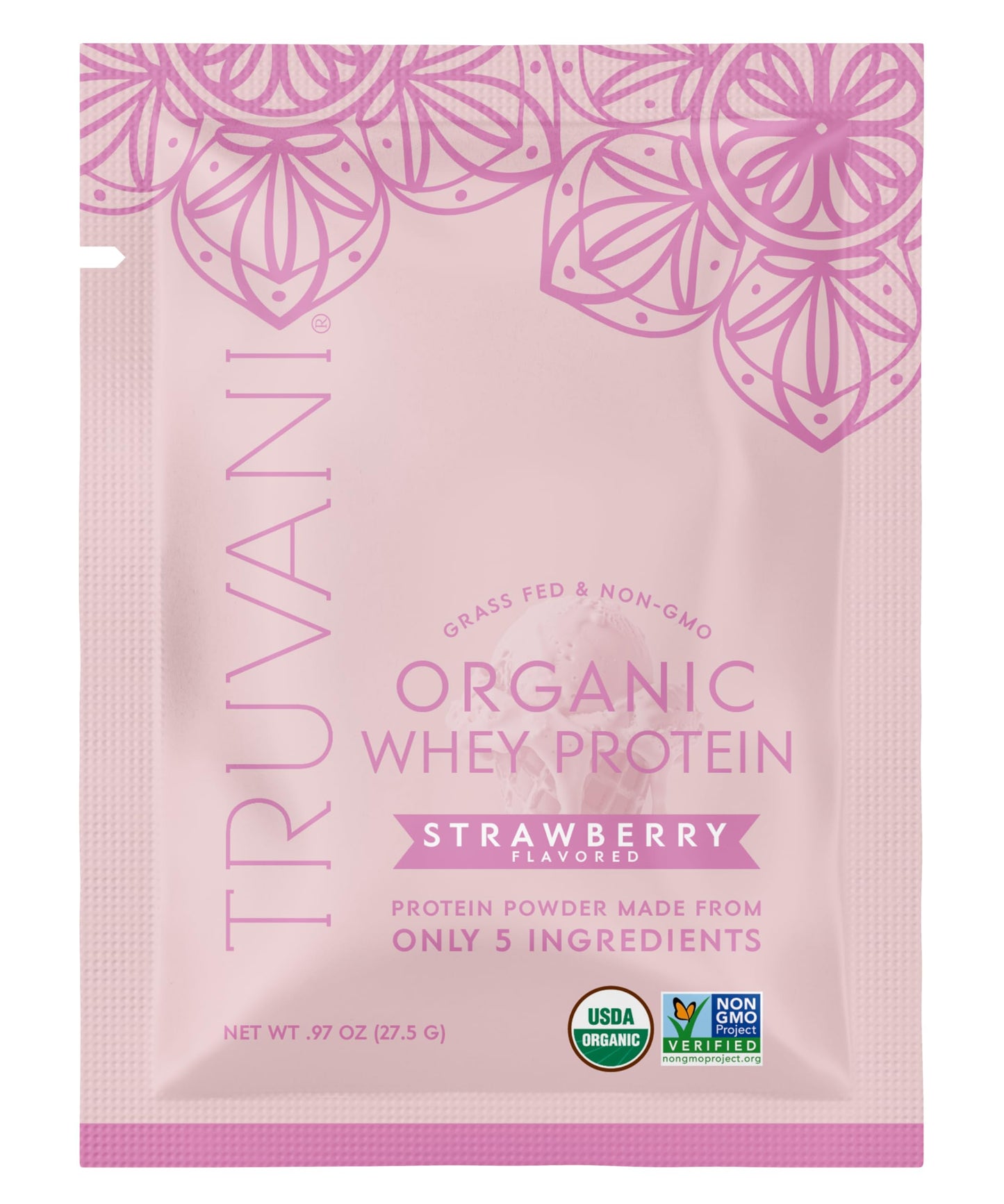 Truvani Organic Whey Protein Powder Strawberry, 0.97 Ounce