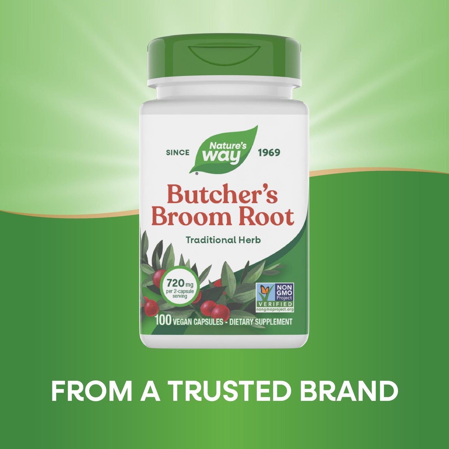 Nature's Way Butcher's Broom Capsule, 720 mg per 2-Capsule Serving, 100 Vegan Capsules