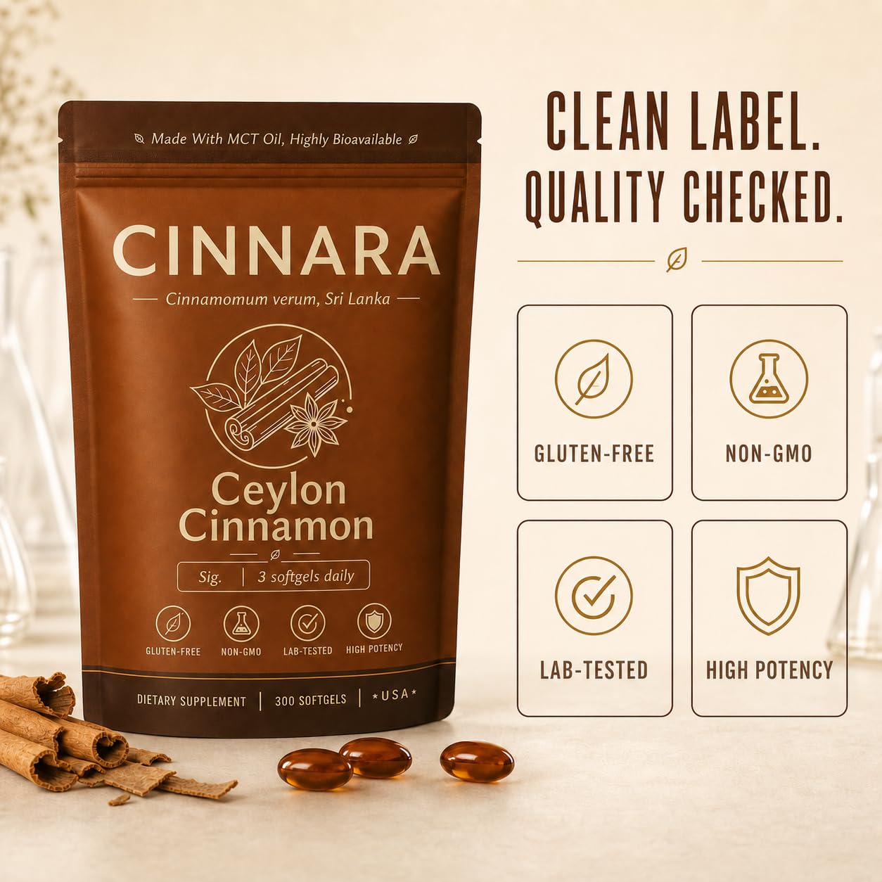 Fari Hair Cinnara Ceylon Cinnamon With MCT Oil Daily Supplement Softgel 300
