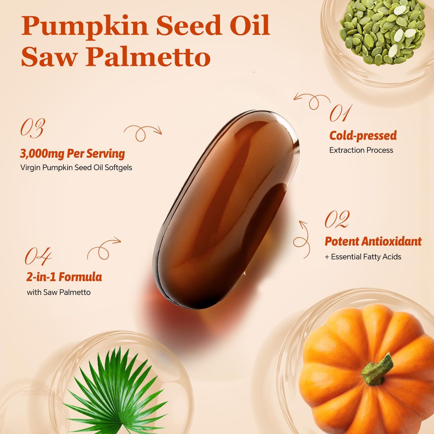 TIMORA Pumpkin Seed Oil with Saw Palmetto Softgels 150 Count