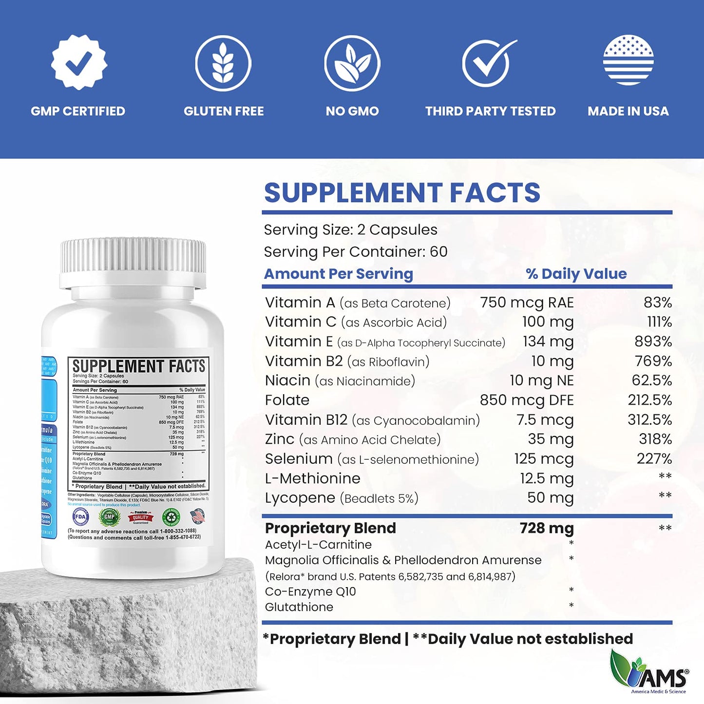 America Medic & Science MFS Plus Fertility Supplements for Men Capsules 120 Count