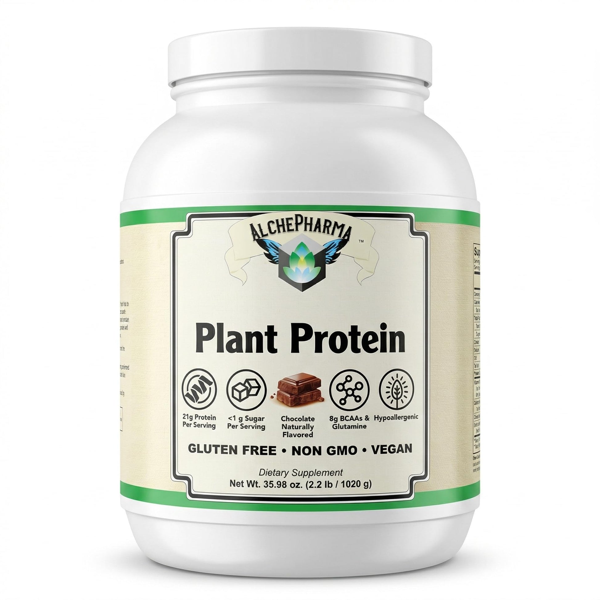 AlchePharma Plant Protein Premium Blend Powder, Chocolate, 2.25 lb