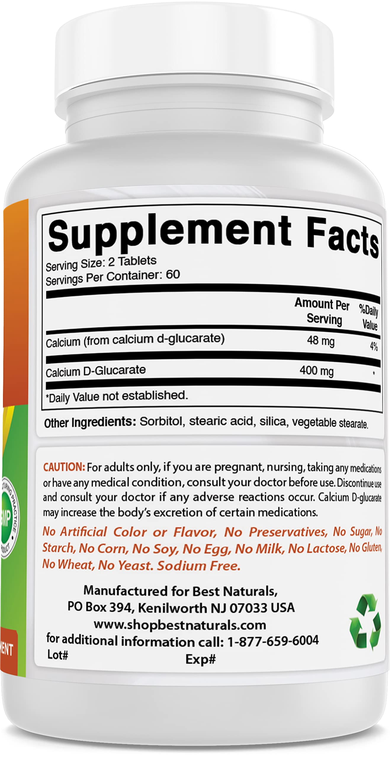 Best Naturals Calcium D-Glucarate 200 mg Tablets, 120 Count