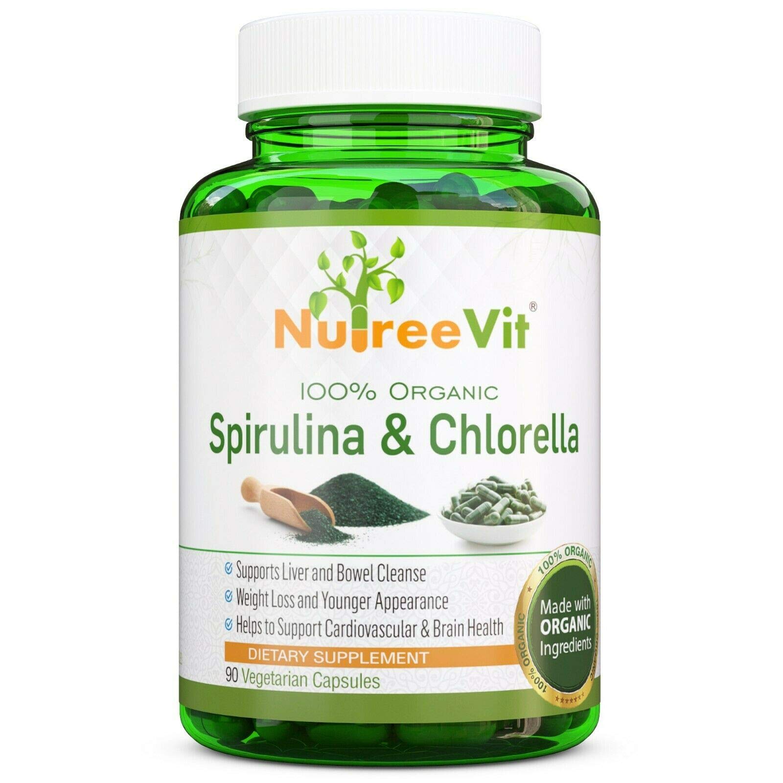 NutreeVit Pure Organic Spirulina & Chlorella Extract Veggie Capsules Capsule 1 Count