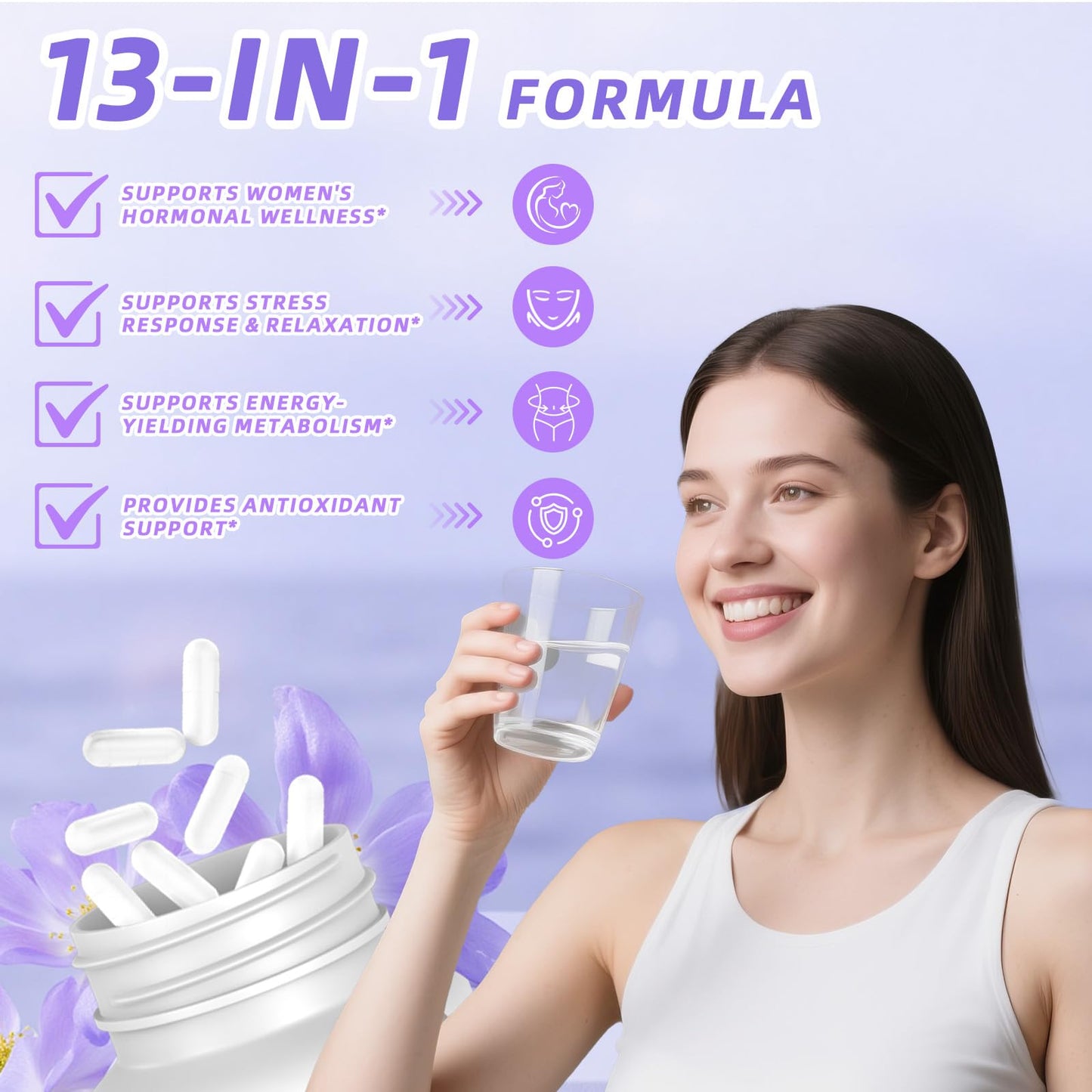 Bebien fit 13-in-1 Myo Inositol & D-Chiro Inositol for Women,2460mg-40:1 Ratio Supplement Plus Alpha Lipoic Acid/Folate/Vitex/Magnesium, 60 Capsules