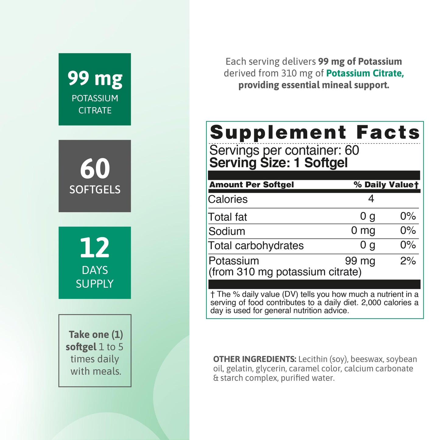 Nutra Nutrition Potassium Citrate 99 mg Softgels, 60 Softgels