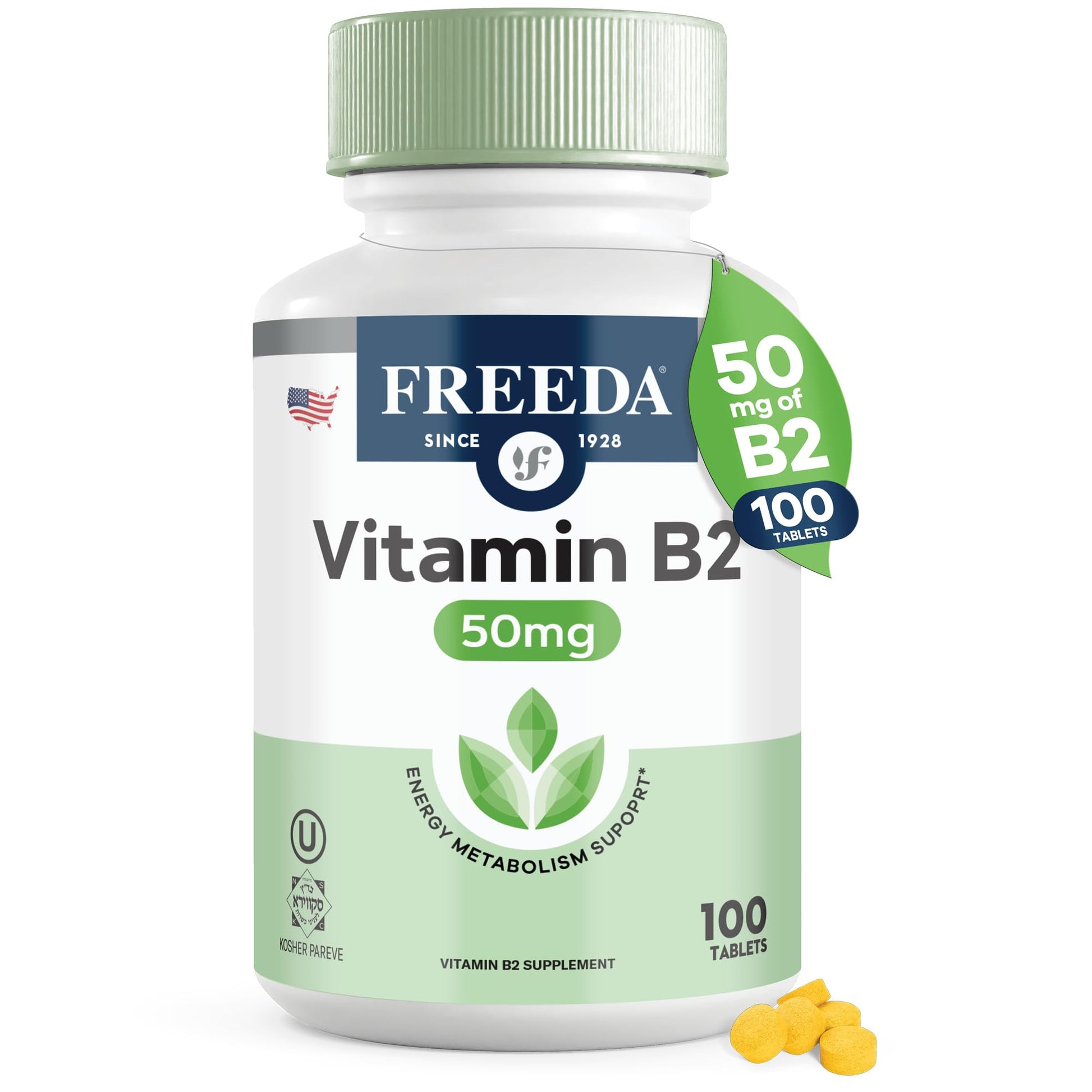 FREEDA Riboflavin Vitamin B2 Supplement 50mg Tablet 100 Tablets