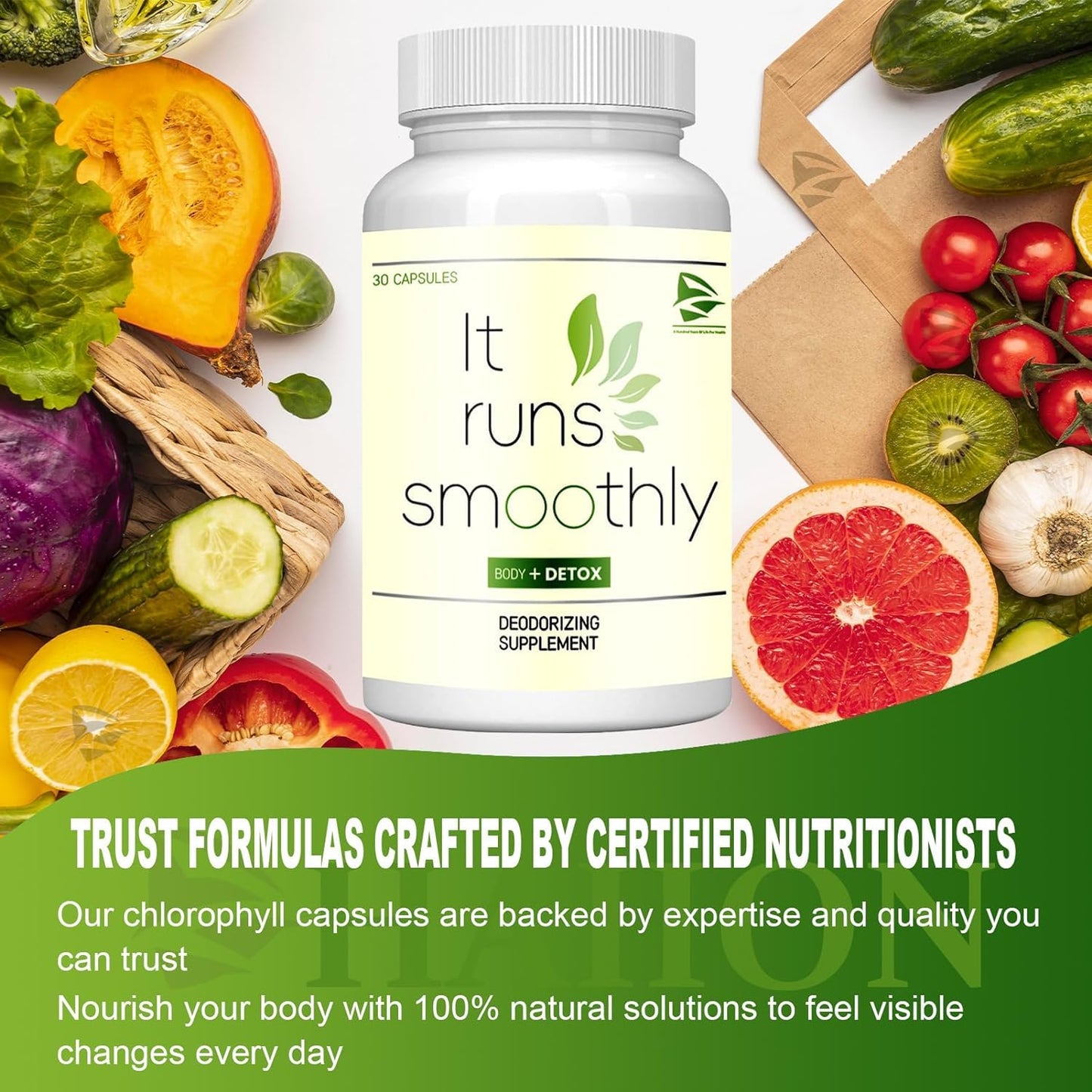 Generic Body Deodorizing Supplement Chlorophyll Capsules for Body Odor, Immune & Digestion Support, Vegan Friendly, 2 Count