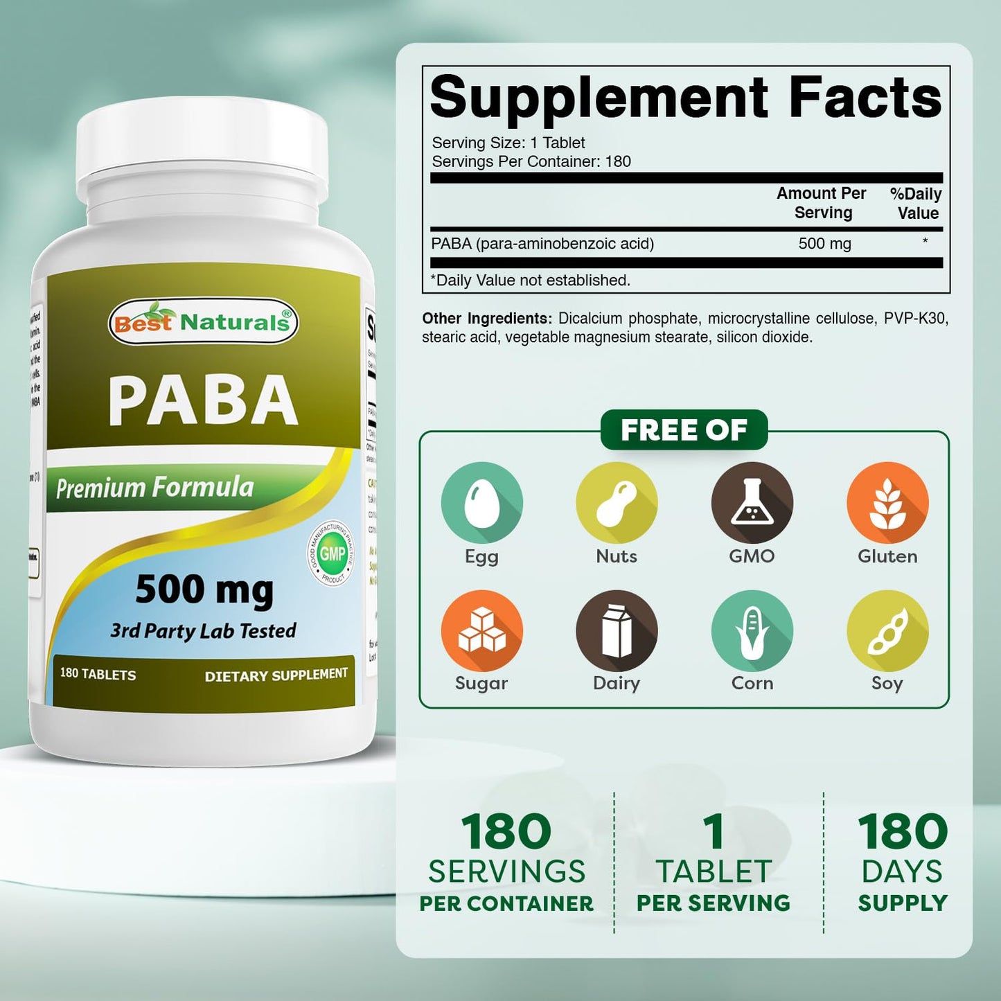 Best Naturals PABA 500 mg 360 Tablets