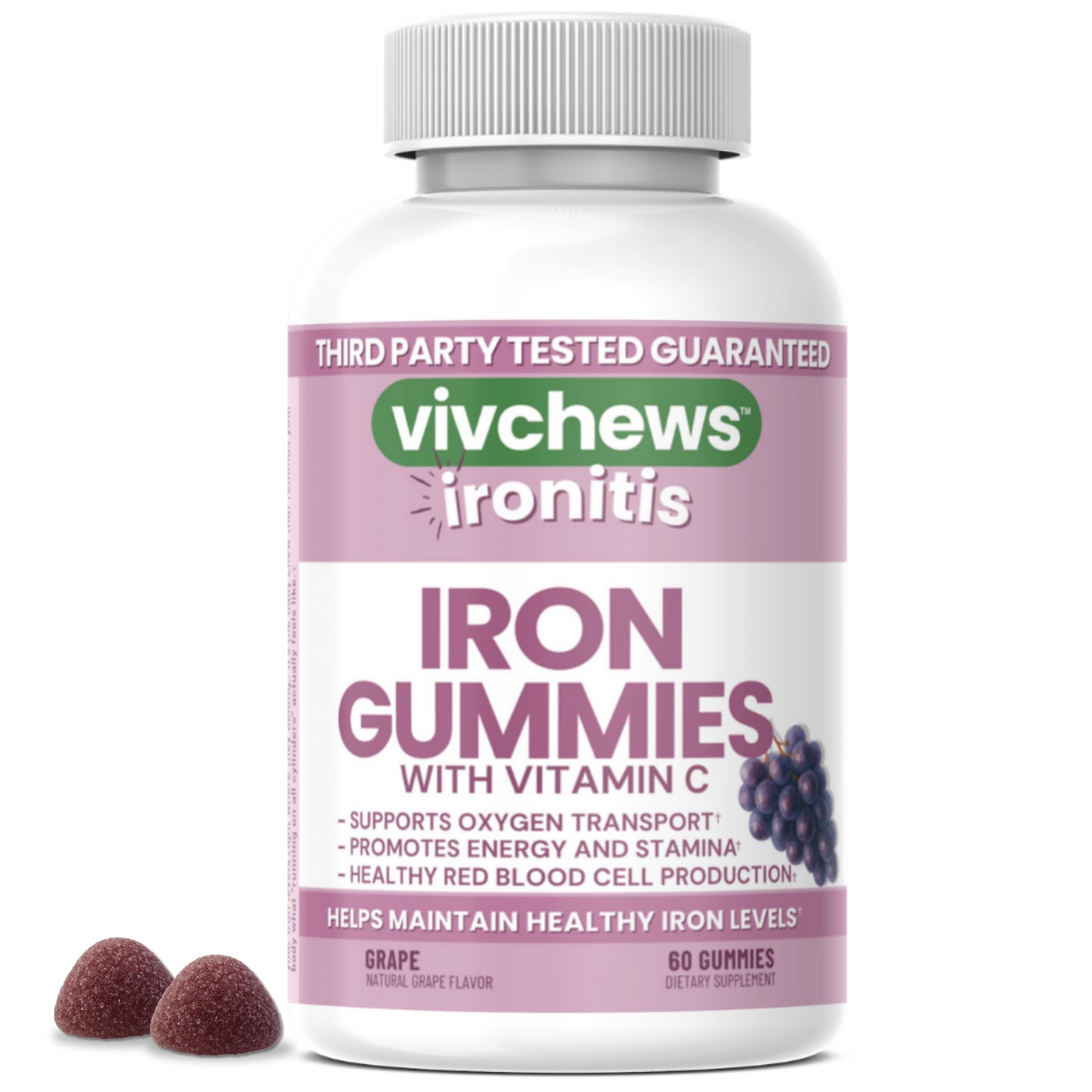 Vivchews Iron Gummies with Vitamin C 20 mg Iron (Ferrous Fumarate), 60 Count
