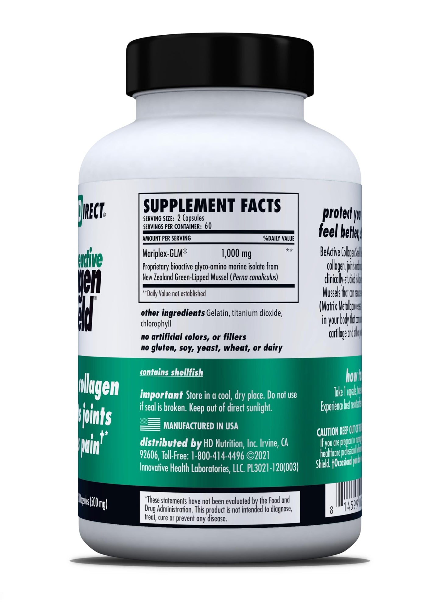 HEALTH DIRECT BeActive Collagen Shield, Green-Lipped Mussel 120 Capsules