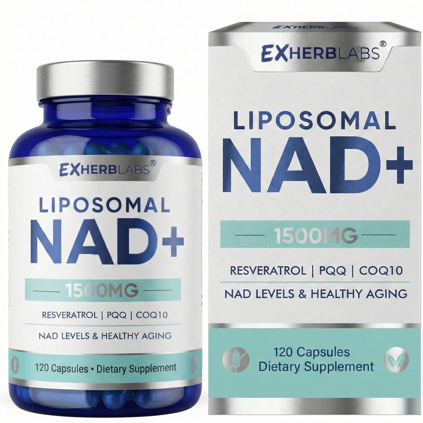 EXHERBLABS NAD+ Supplement 1500 mg with Resveratrol 120 Capsules