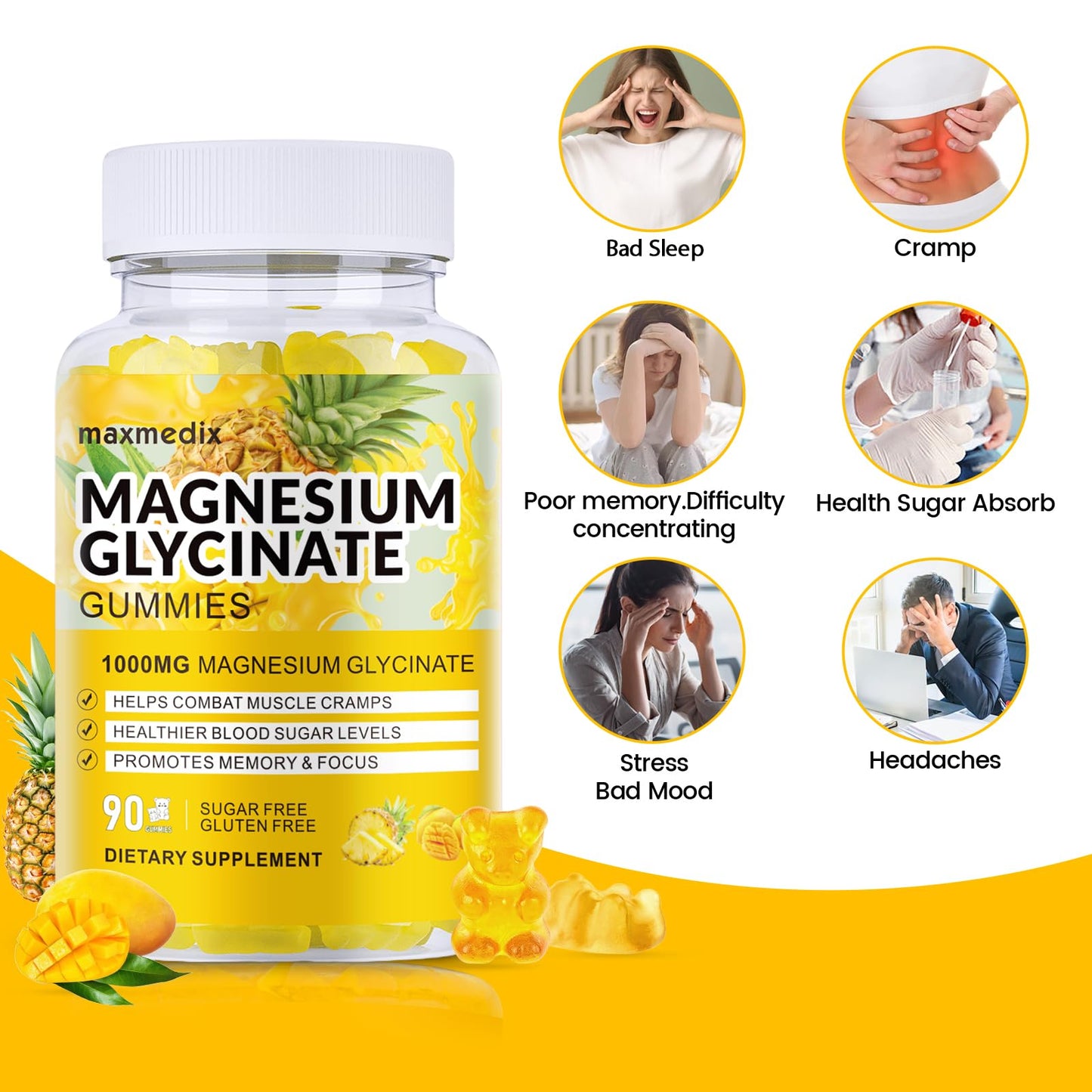 Maxmedix Magnesium Glycinate Gummies 1000mg, 90 Count