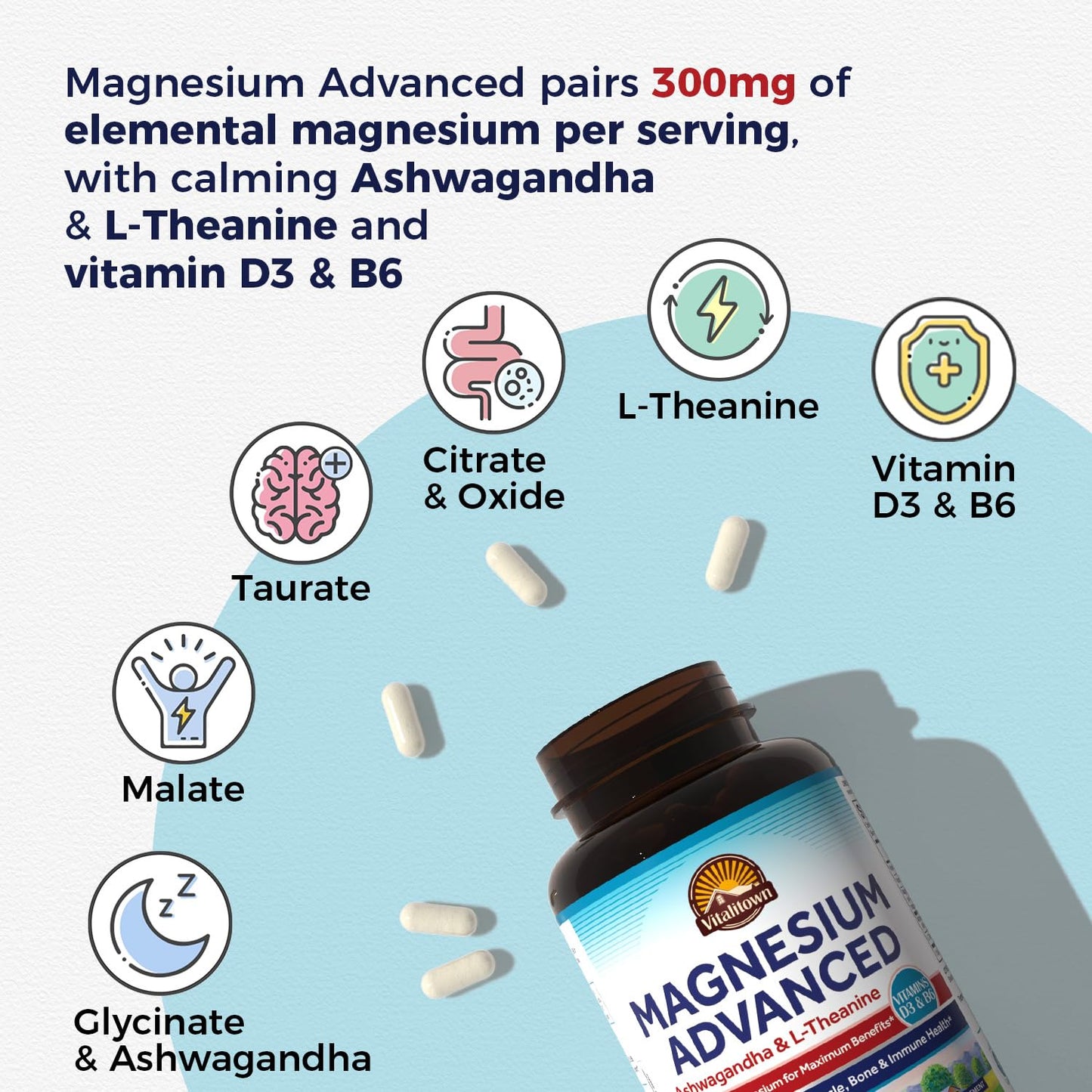 Vitalitown Magnesium Ashwagandha Supplement 240 Capsules