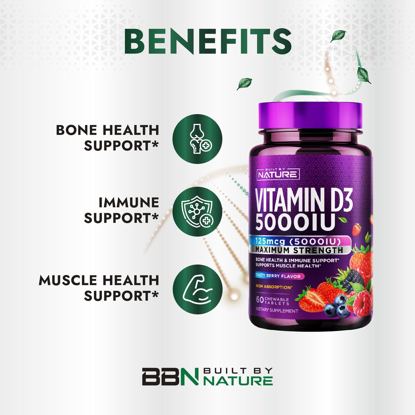Built by Nature Vitamin D3 5000 IU Chewable, 60 Tablets